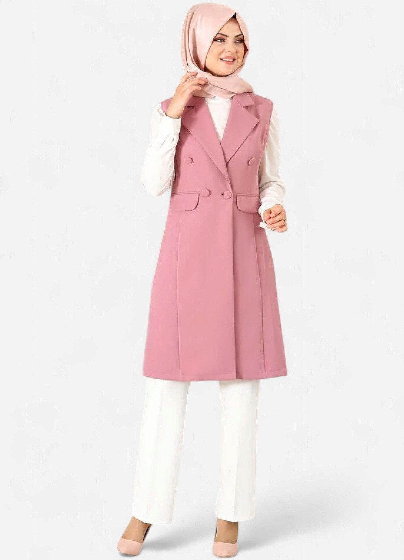 fashionshowcase Longtunika Damen Weste mit Knopfdetail