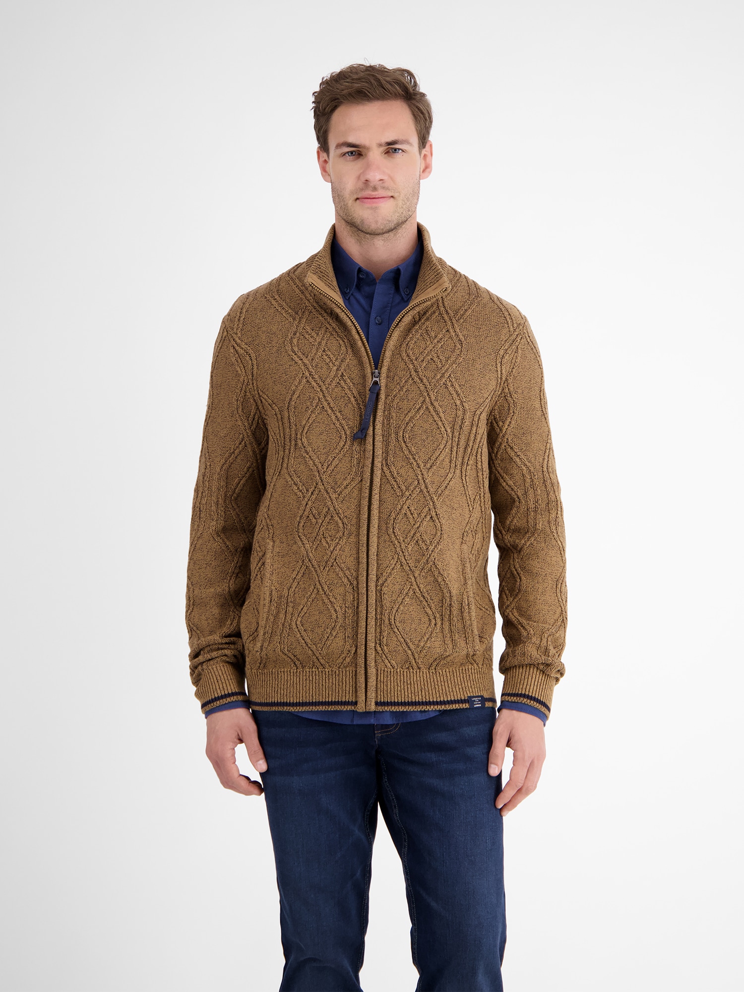 LERROS Strickjacke "LERROS Herren-Strickjacke mit Zopfmuster"