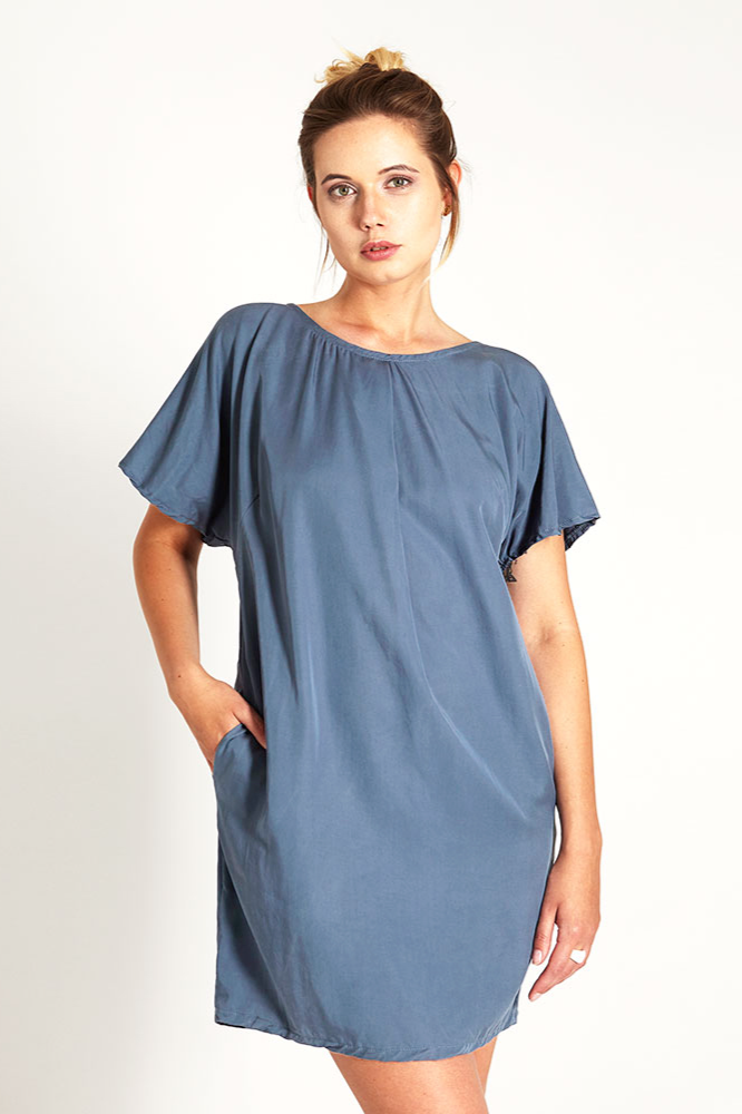 WiDDA Damen vegan Kleid Spitze Blau