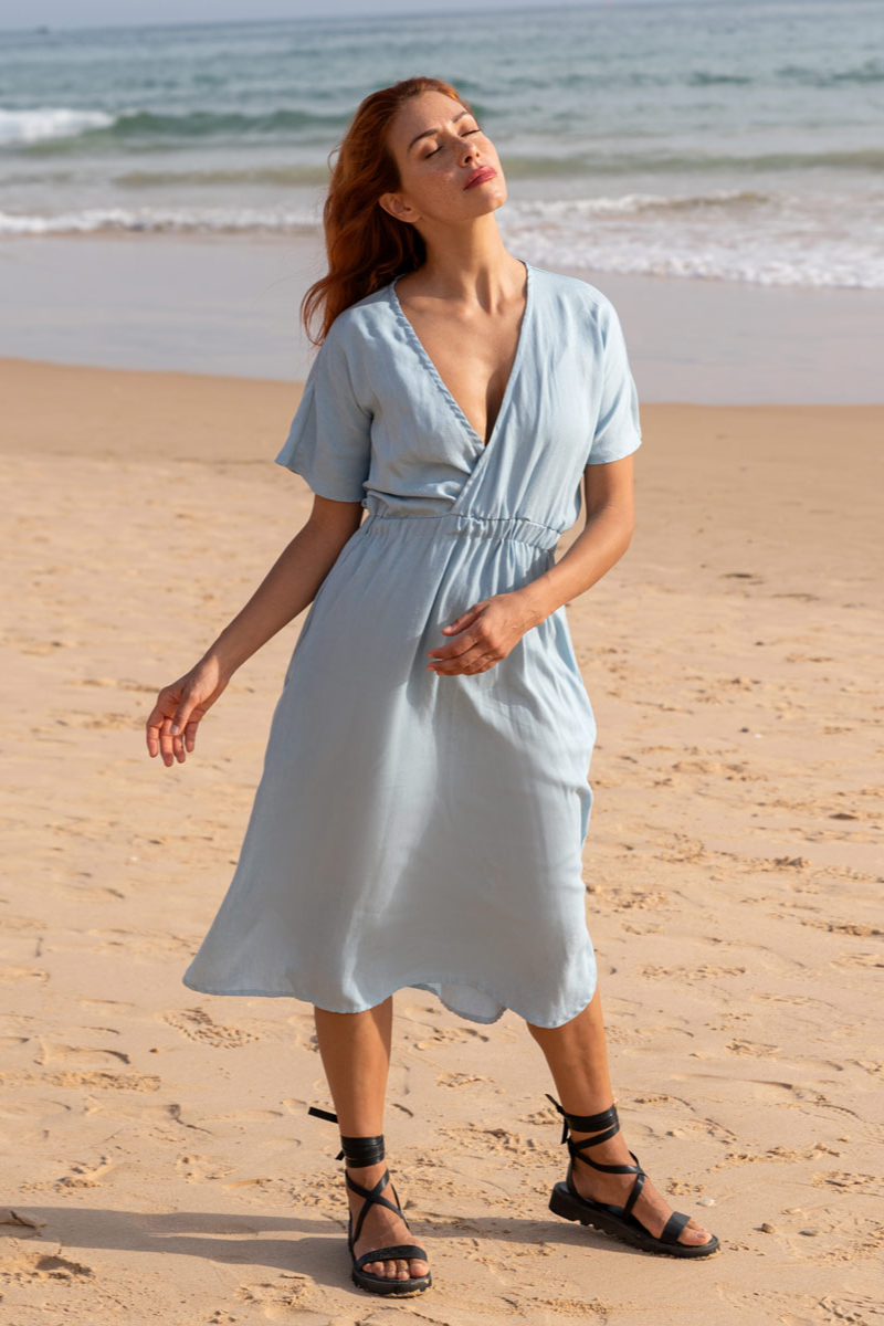 Widda Damen vegan Kleid Joan Chambray Jeans Blau