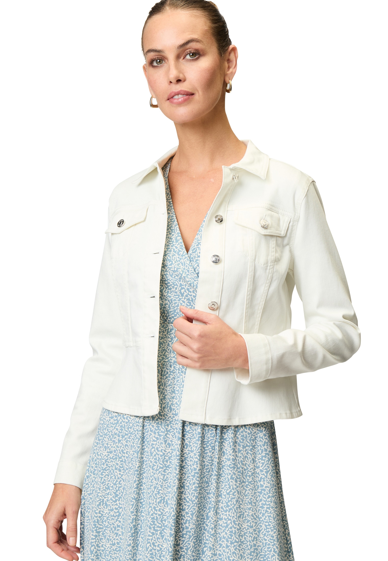 Zero Jackenblazer "zero Damen Jeansjacke weiß mit Knopfleiste", Knopfleiste