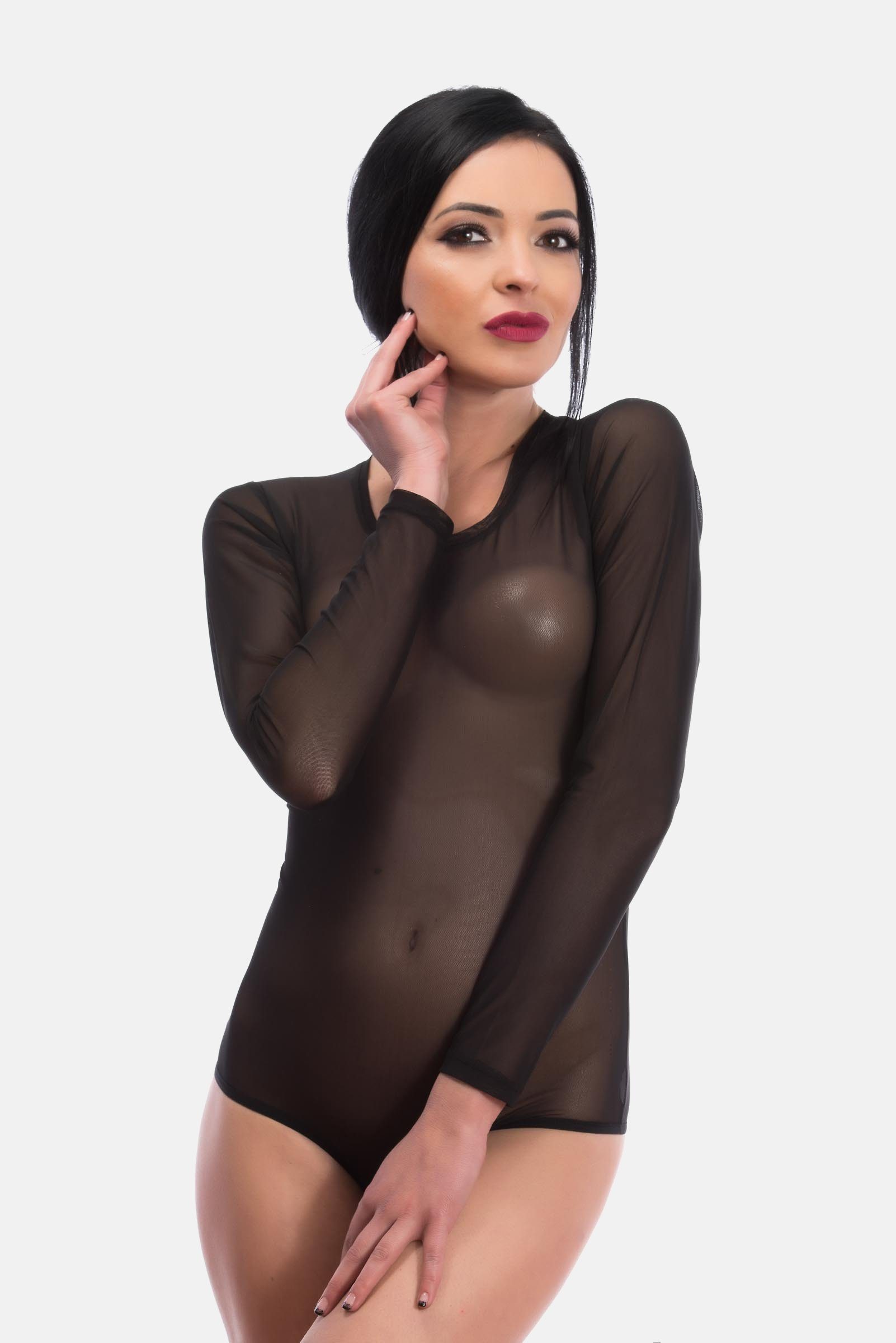 Evoni Body Damen Langarmbody transparent