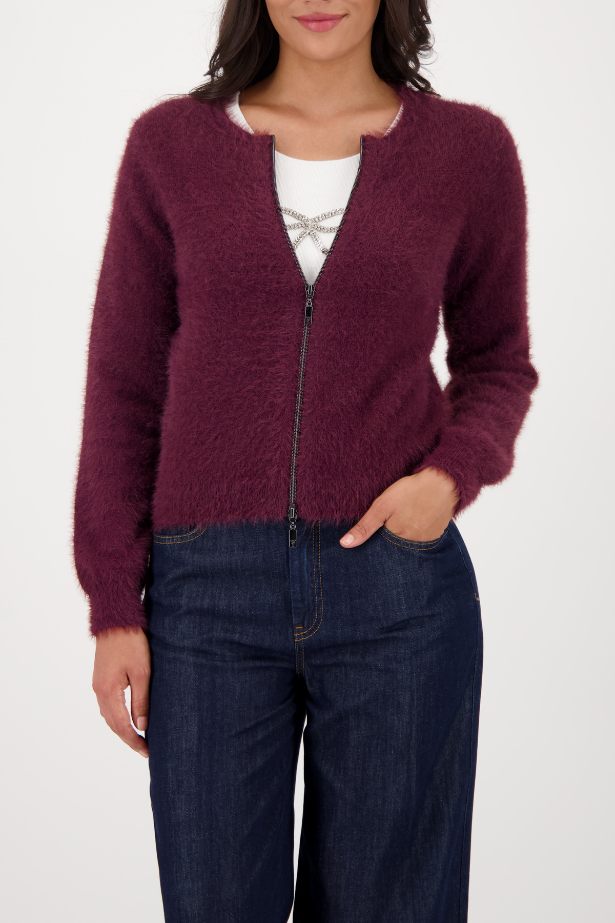 Monari Strickjacke "Jacke Strickjacke Plüsch", Regular fit mit Rundhalsausschnitt