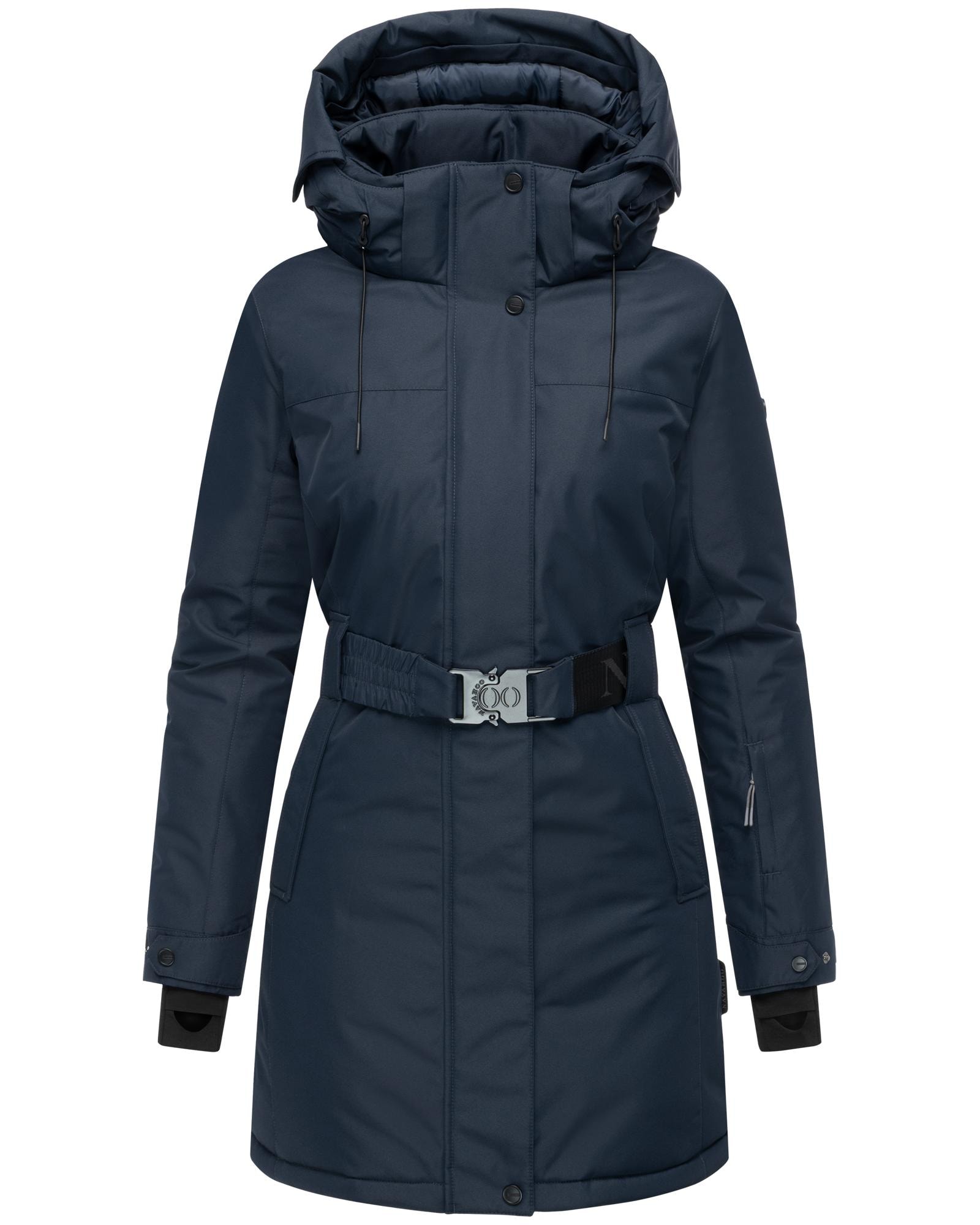 Navahoo Wintermantel "Frostkuss 14", Warmer Damen Mantel mit abnehmbarer Kapuze und Taillengürtel