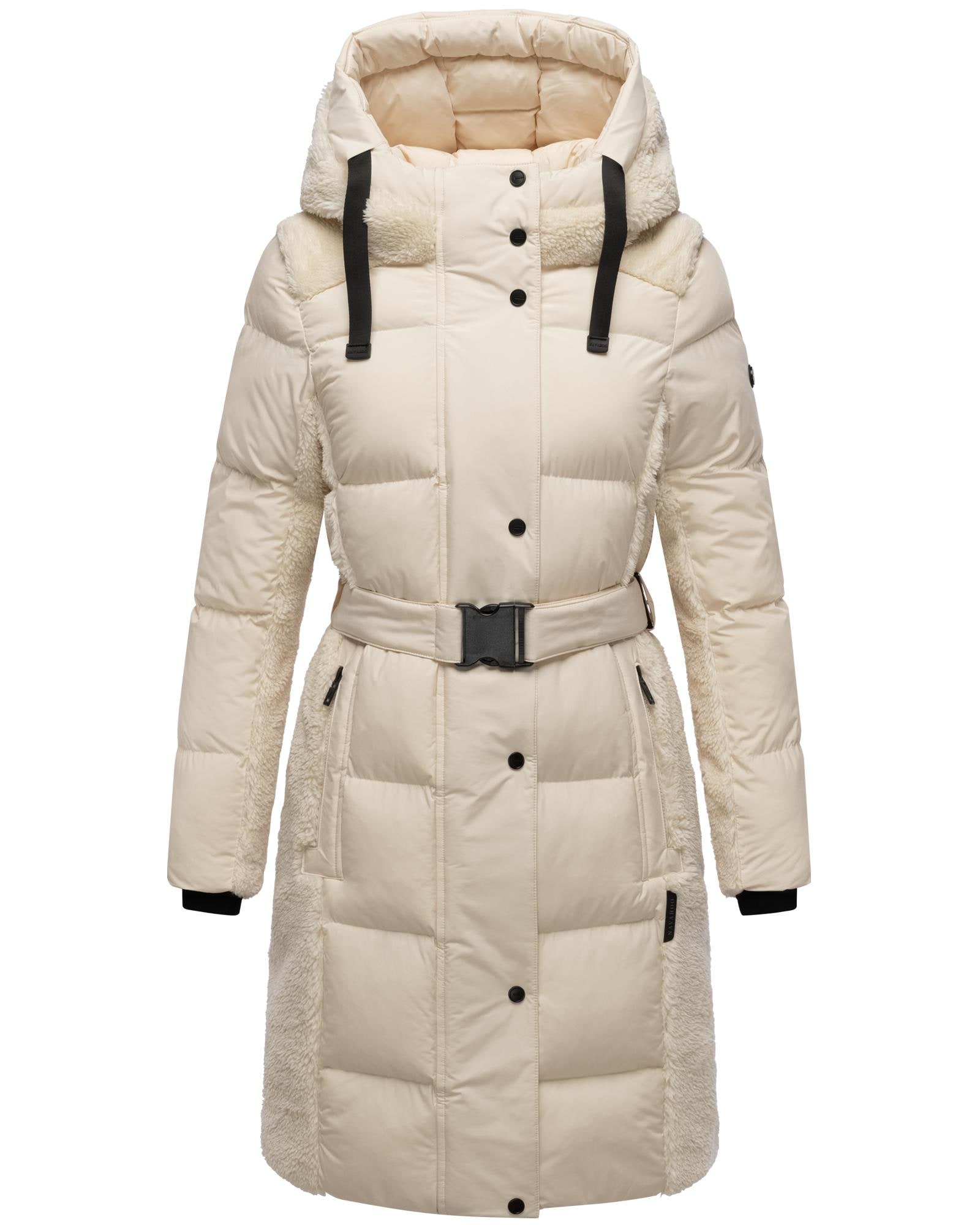 Navahoo Wintermantel "Funkelteddy 14", warmer Mantel mit Teddyplüsch-Akzenten und Taillengürtel