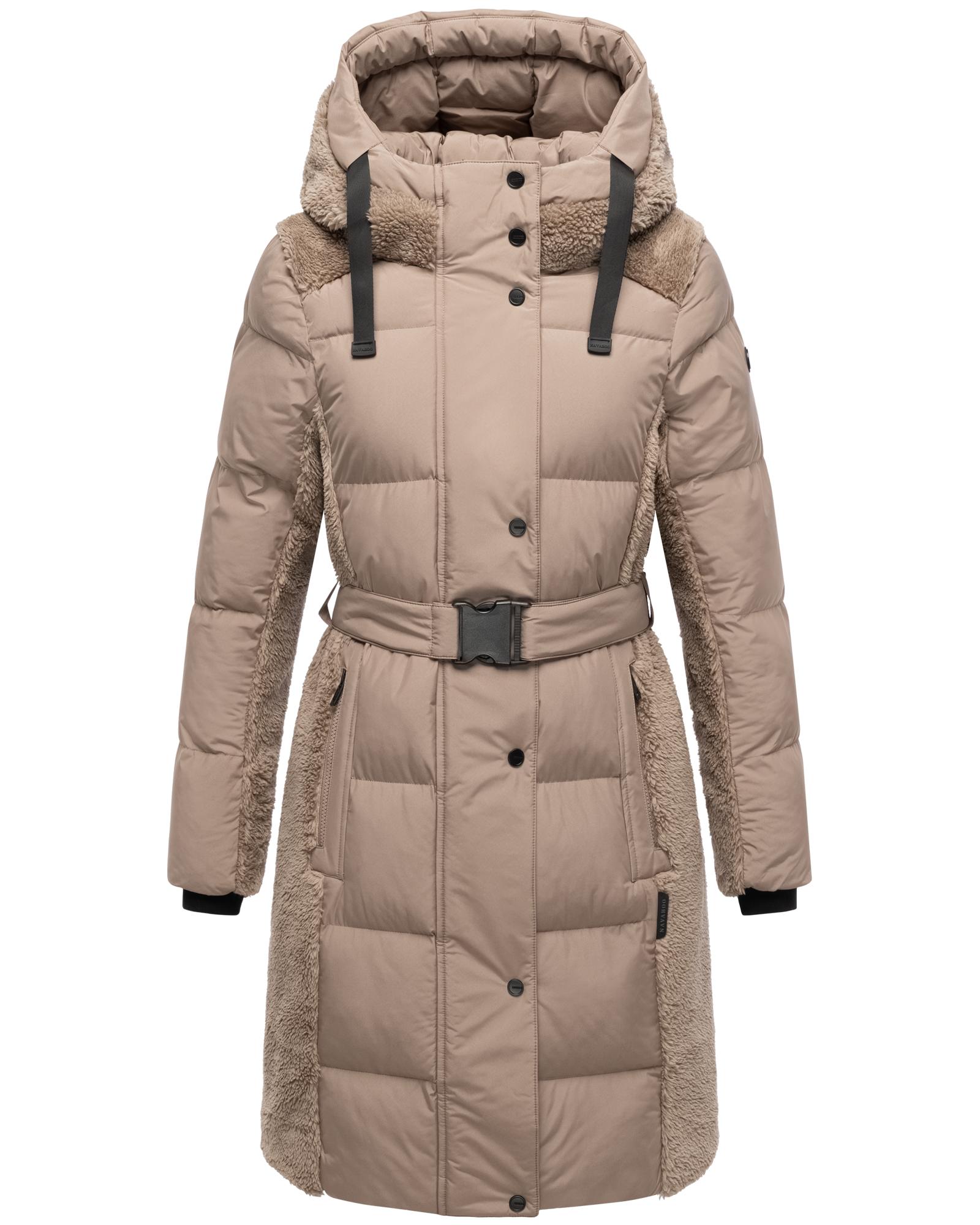 Navahoo Wintermantel "Funkelteddy 14", warmer Mantel mit Teddyplüsch-Akzenten und Taillengürtel