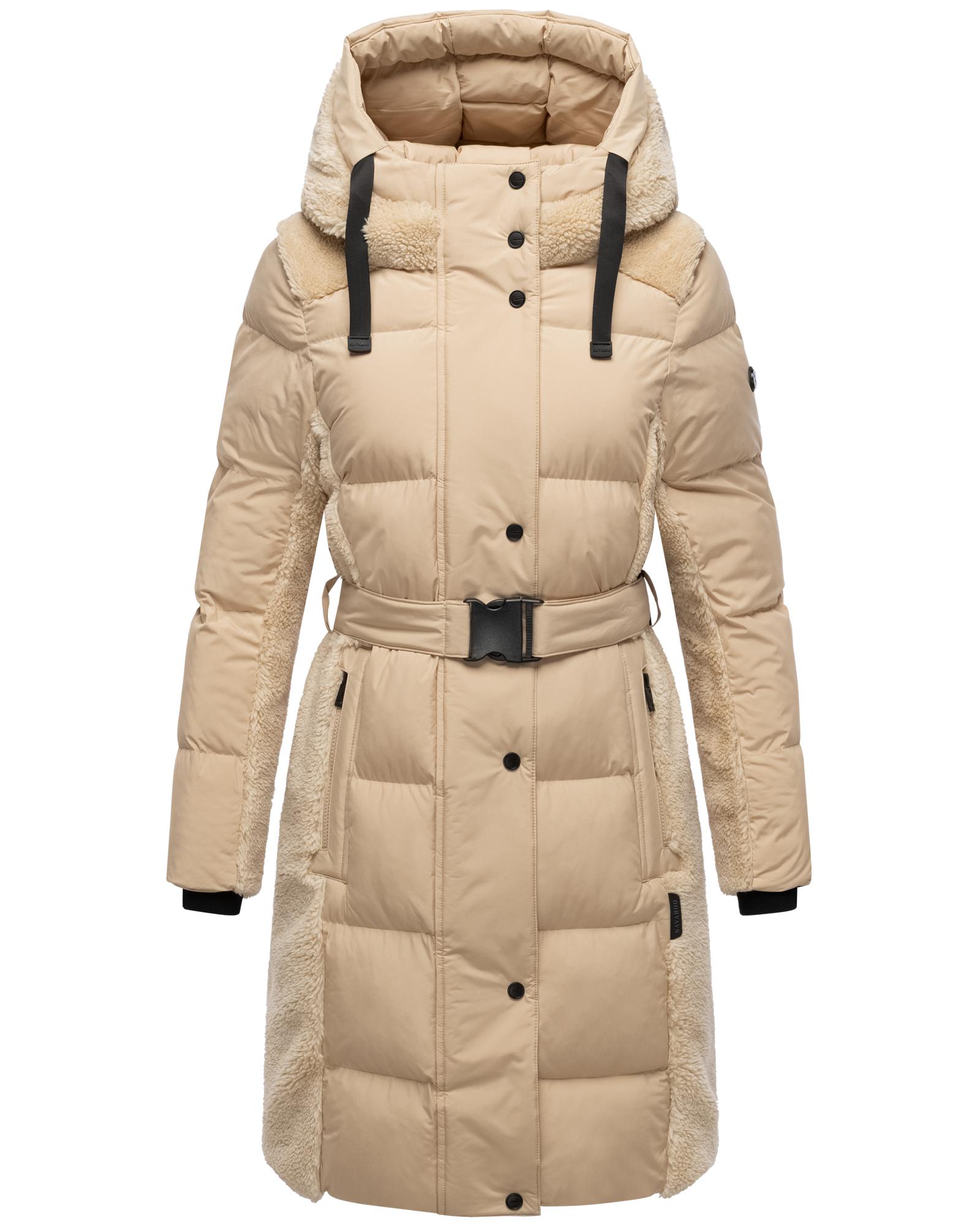 Navahoo Wintermantel "Funkelteddy 14", warmer Mantel mit Teddyplüsch-Akzenten und Taillengürtel