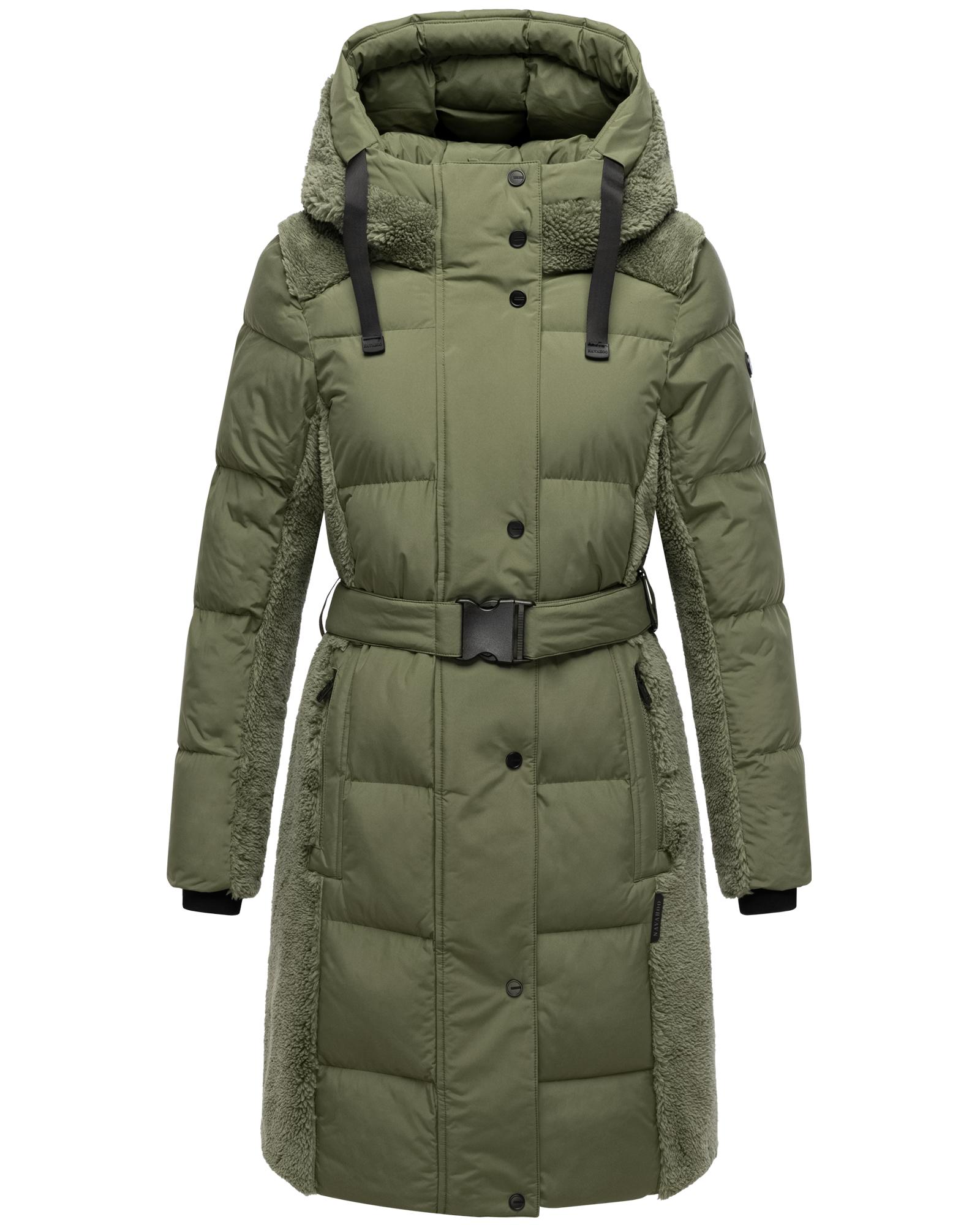 Navahoo Wintermantel "Funkelteddy 14", warmer Mantel mit Teddyplüsch-Akzenten und Taillengürtel