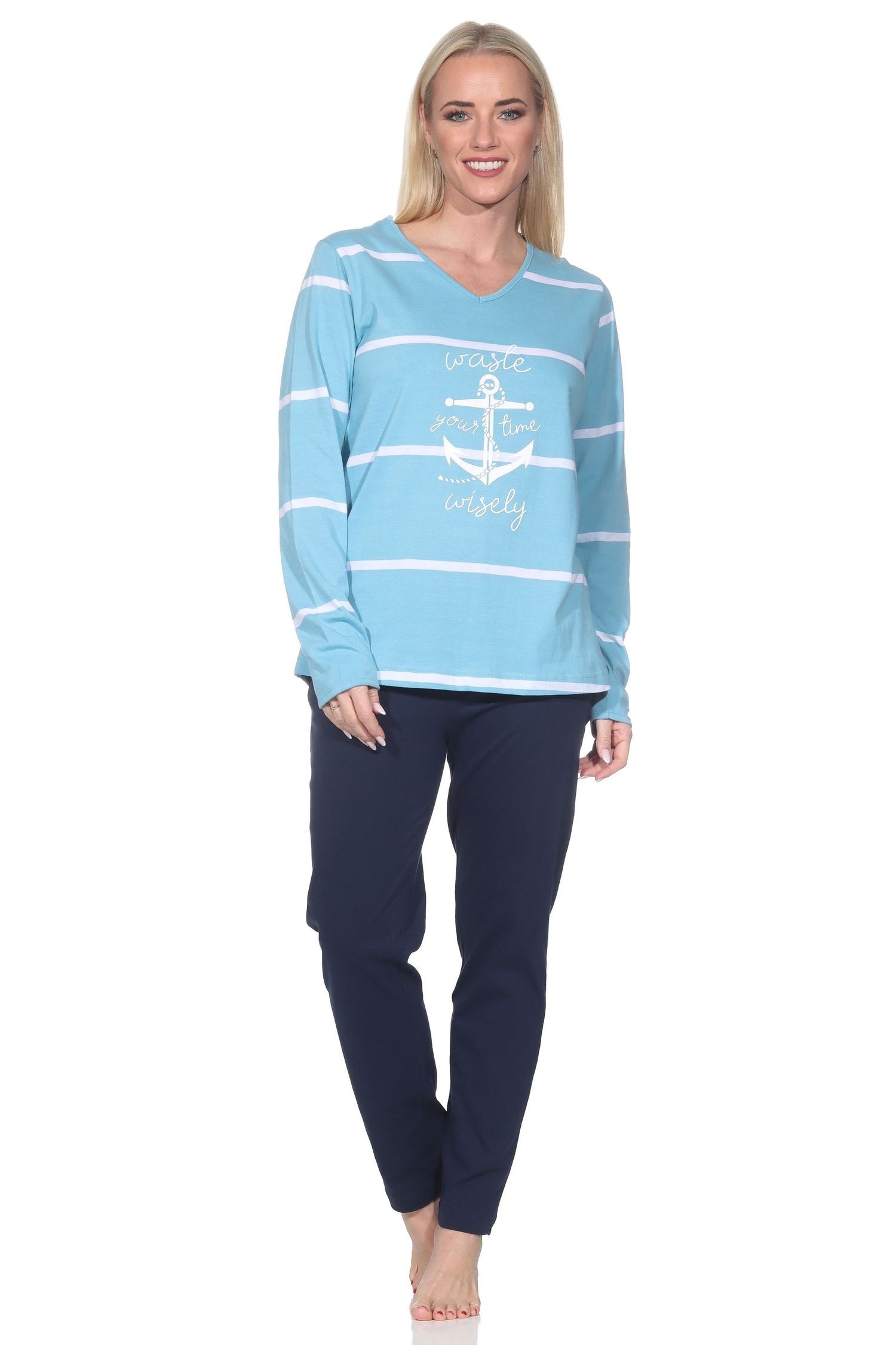 Normann Pyjama Damen Schlafanzug in maritimer