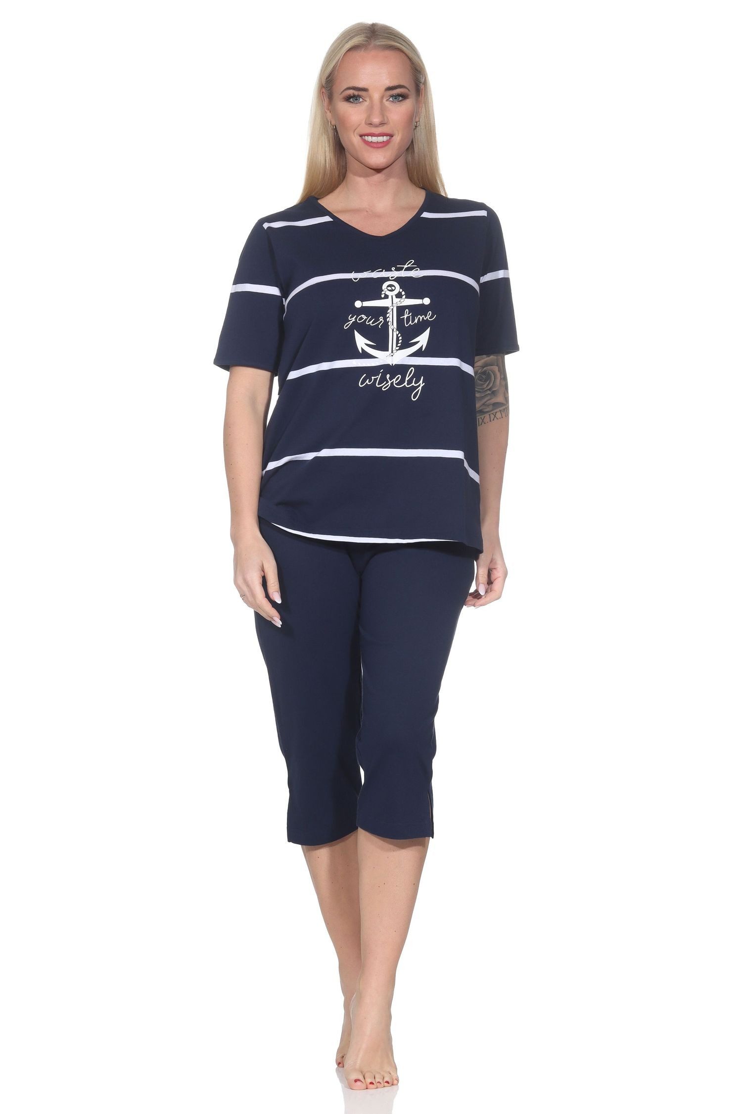 Normann Pyjama Maritimer Damen kurzarm Capri