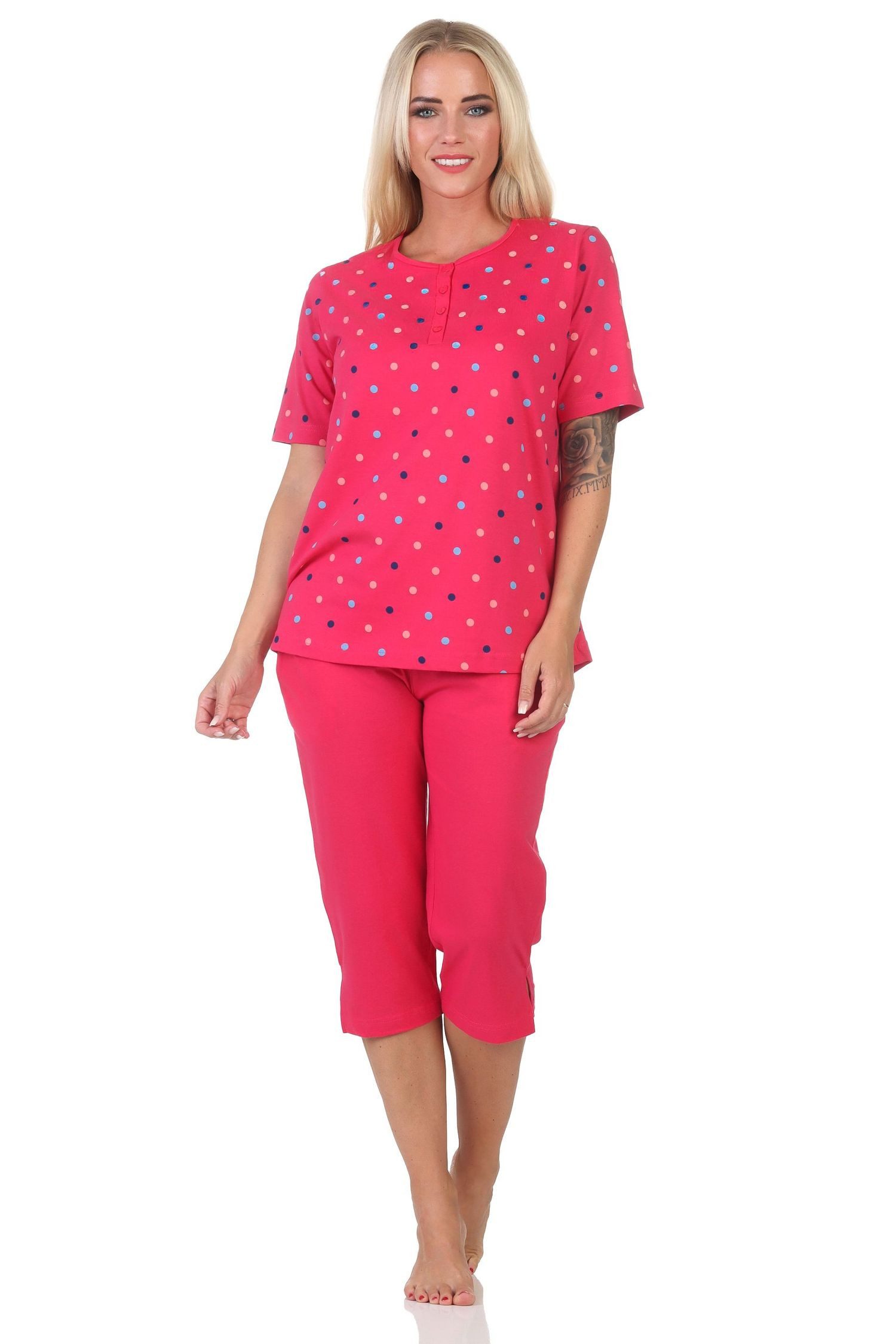 Normann Pyjama Normann Damen Capri Schlafanzug