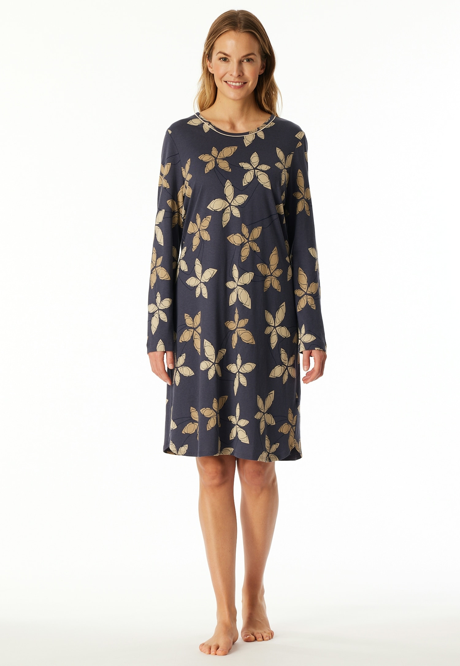 Schiesser Nachthemd "Comfort Nightwear", florales Muster, langärmelig, Single-Jersey, Rundhalsausschnitt