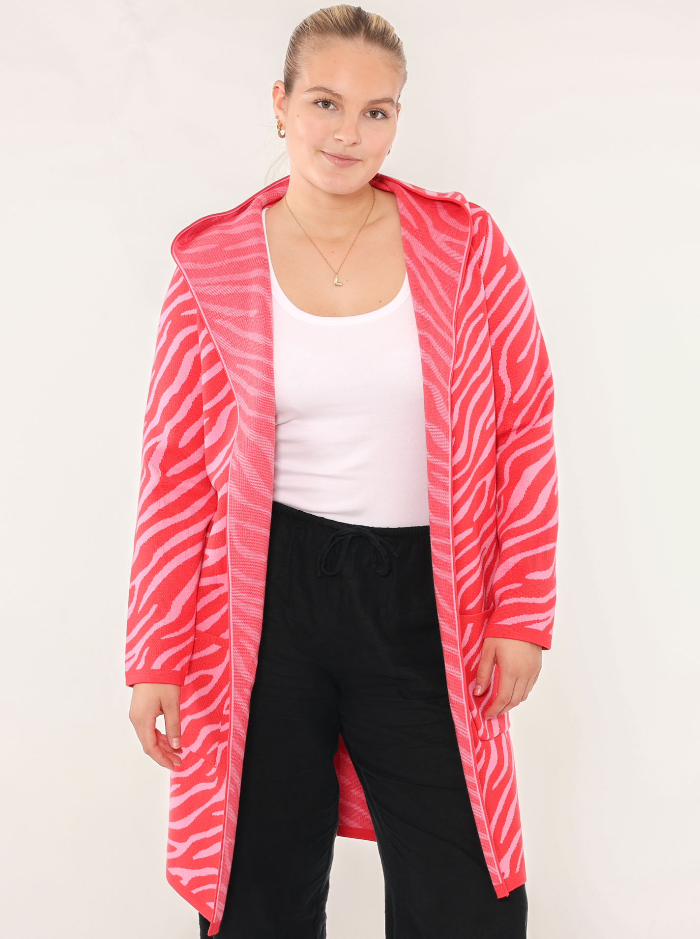 Zwillingsherz Strickjacke ""Zebra"", Animal-Muster, Kapuze, Langarm, Kontrast-Details