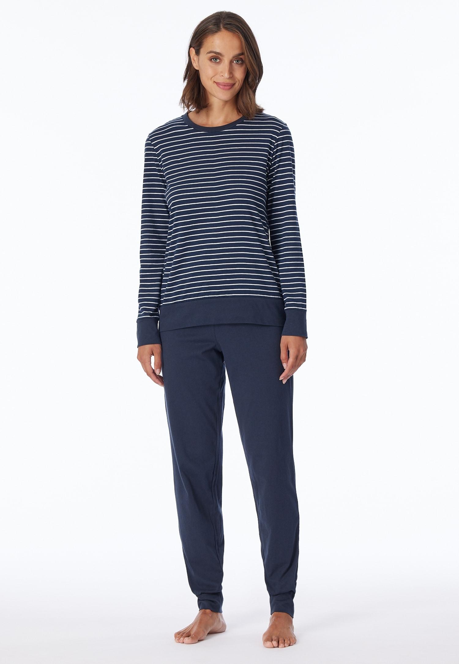 uncover by SCHIESSER Schlafanzug "UNCOVER Nightwear", (2 tlg.), Rundhalsausschnitt, Pure Cotton, Streifen, Single Jersey, Langarm