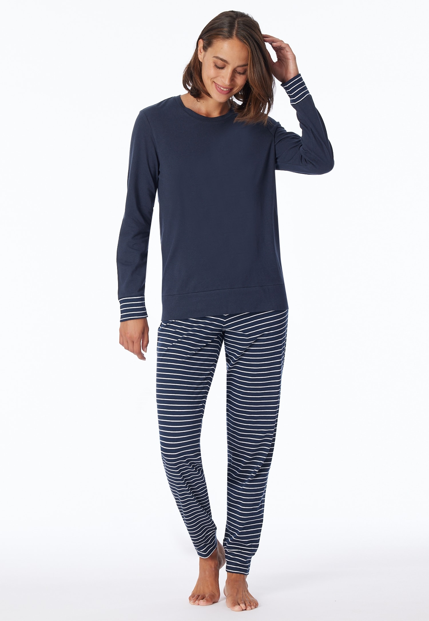 uncover by SCHIESSER Schlafanzug "UNCOVER Nightwear", (2 tlg.), Rundhalsausschnitt, Pure Cotton, Streifen, Single Jersey, Langarm