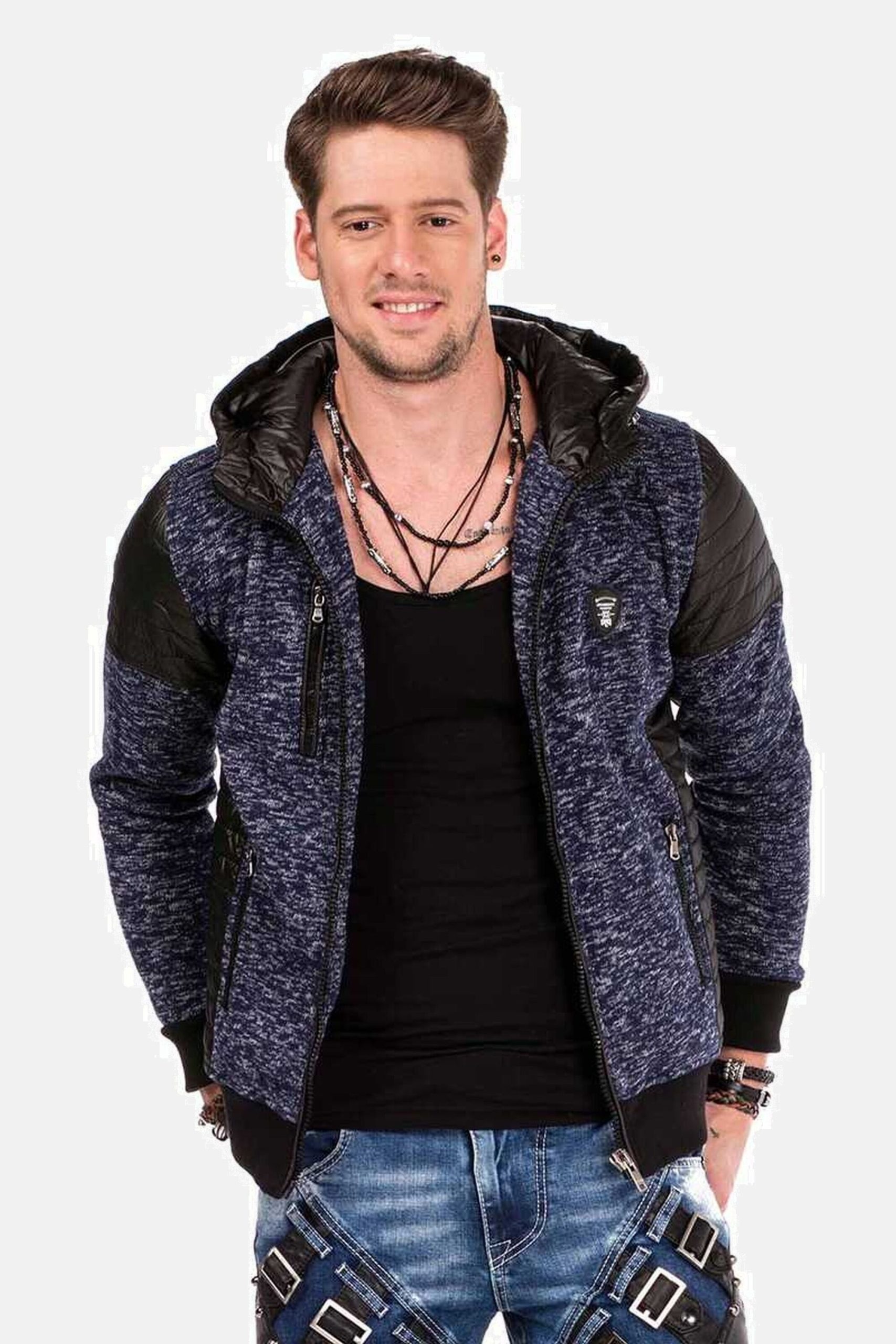 Cipo & Baxx Strickjacke "Strickjacke" 1 Stk. tlg. mit Leder Highlights, CL-310