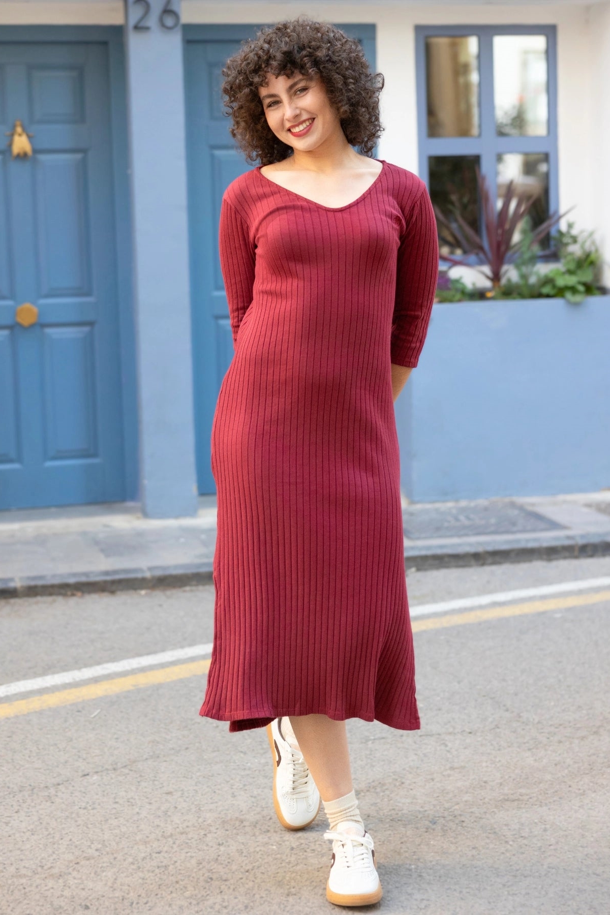 Clotsy Damen vegan Kleid Burgunderrot