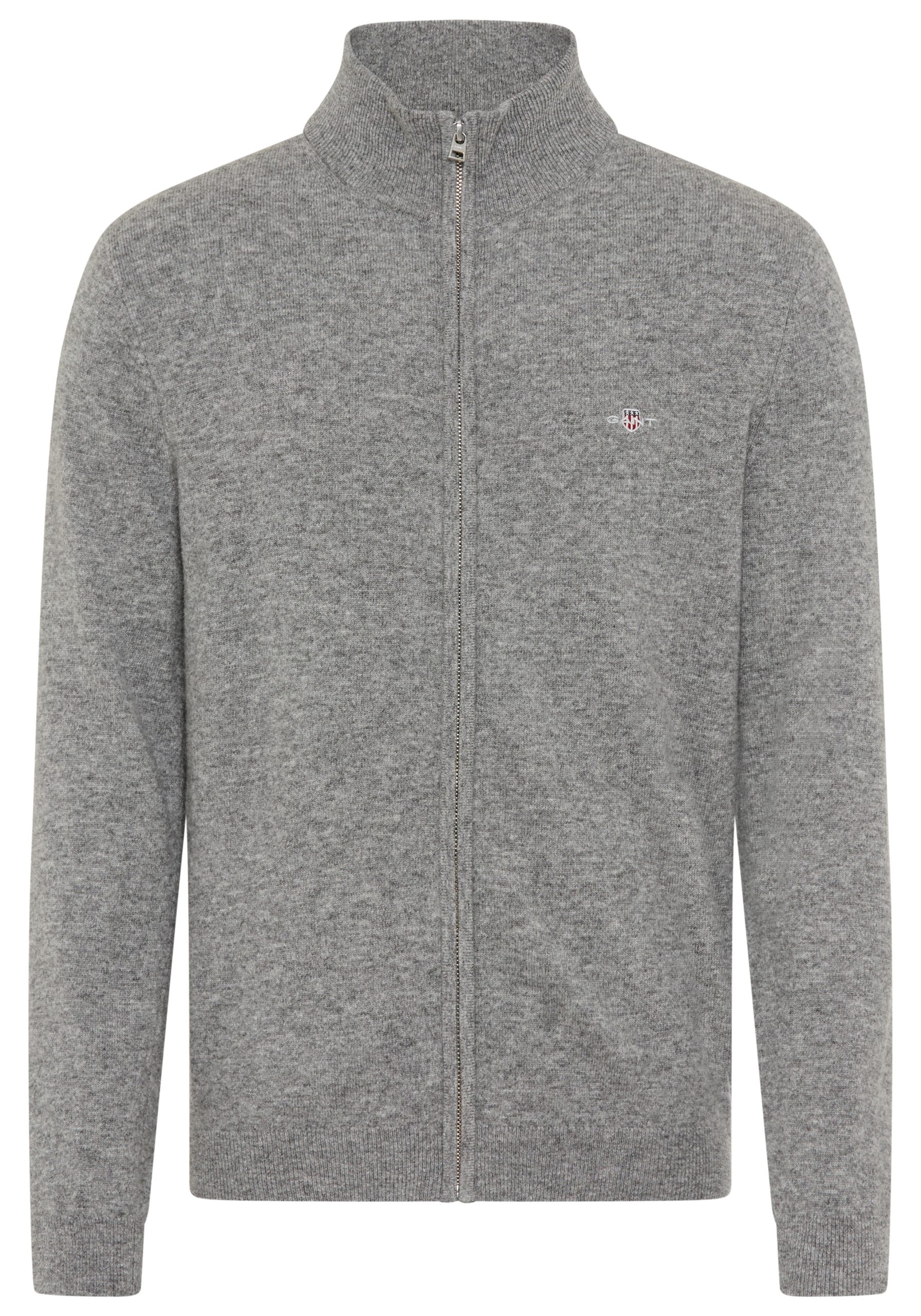 Gant Strickjacke "EXTRAFINE LAMBSWOOL ZIP CARDIGAN" mit Logostickerei