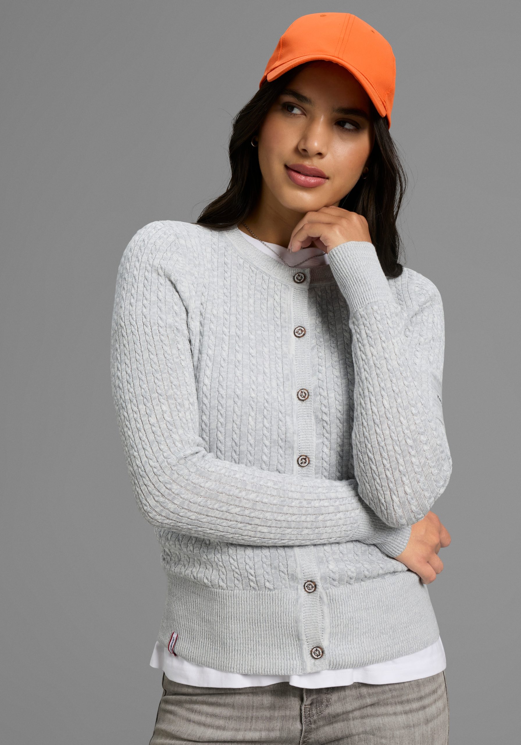 KangaROOS Strickjacke Strickjacke mit Zopfmuster in mélange Optik - NEUE-KOLLEKTION