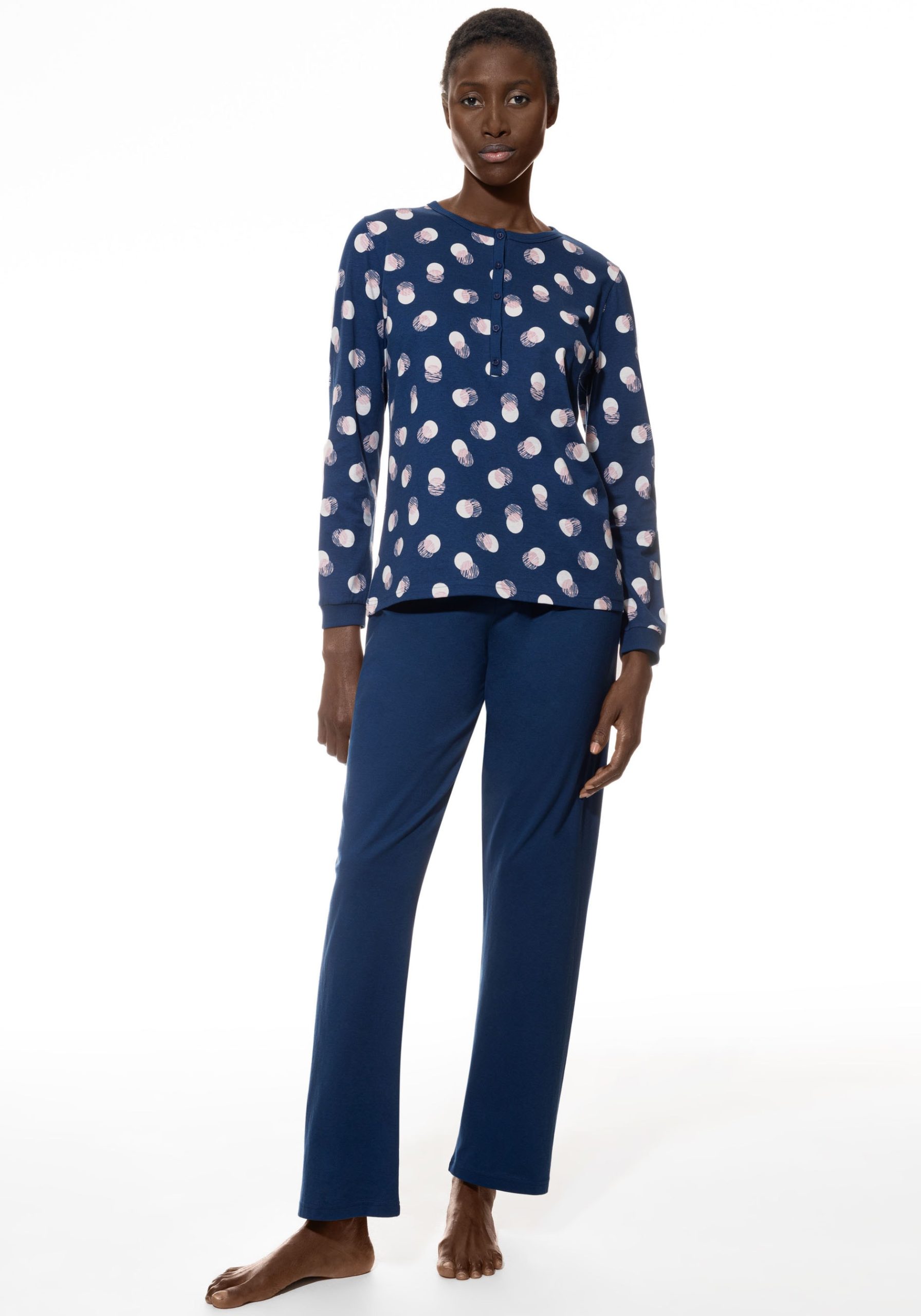 Mey Schlafanzug "Scribbled Dots" 2 Stk. tlg., Baumwolle, modern, bequem, gerade Form, Knopfleiste, Rundhals