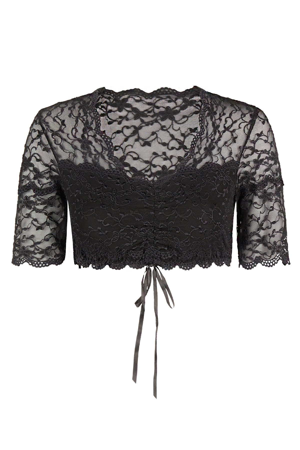 Nina Von C. Dirndlbluse V-Ausschnitt, Spitze, bauchfrei, Kurzarm, Schnürung vorne