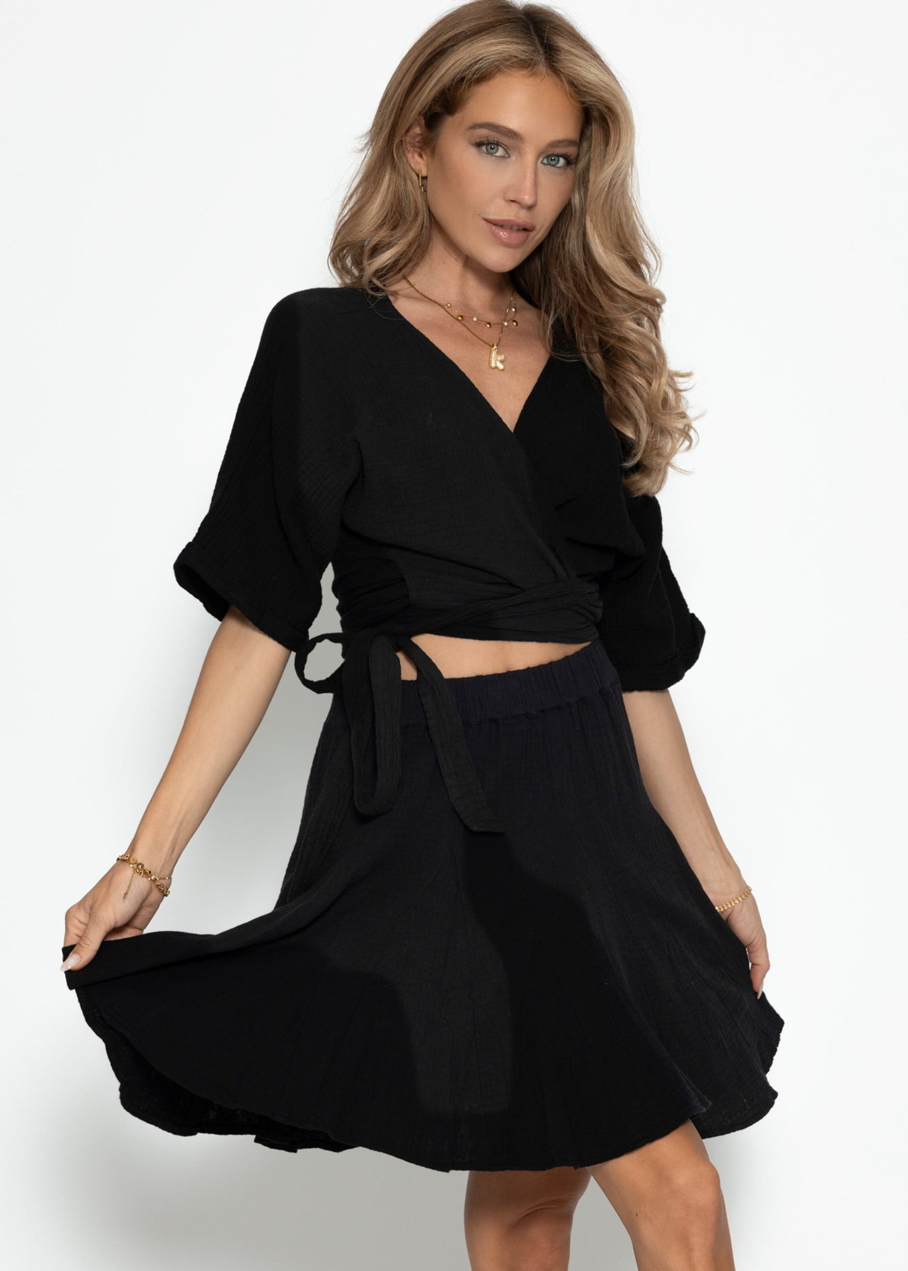 SASSYCLASSY A-Linien-Rock Musselin Rock mit Godet-Falten