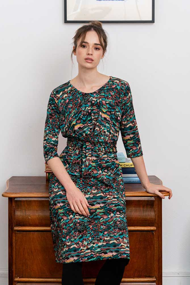 WiDDA Damen vegan Kleid Jersey Slinga Multicolor