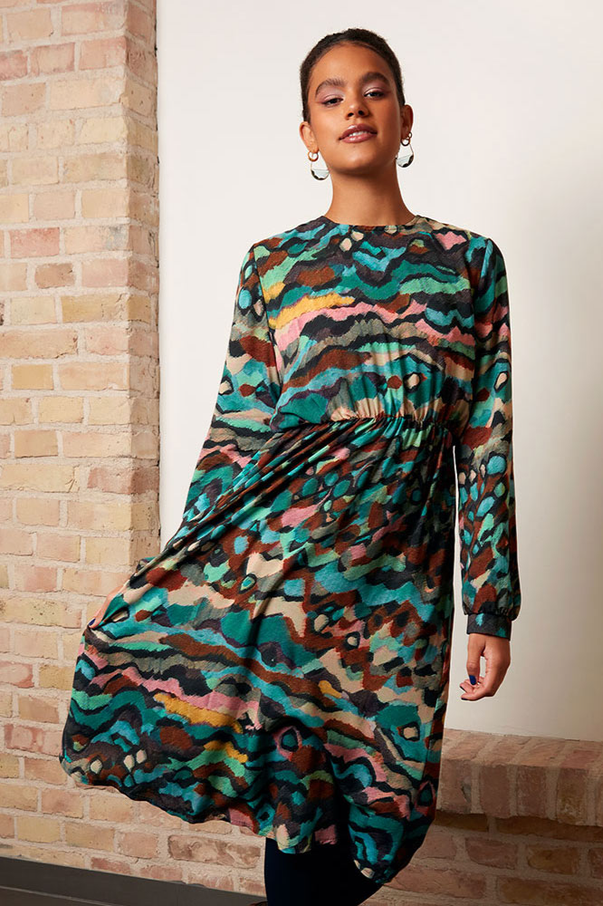 Widda Damen vegan Kleid Garbo GrÃ¼nes Grafik-Muster