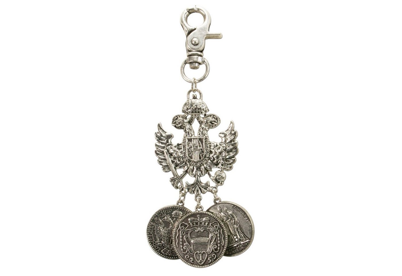 Alpenflüstern Kette mit Anhänger Trachten-Charivari Anhänger Adler-Münze (antik-silber-farben), - Hochwertiger Herren-Trachtenschmuck mit Münz-Anhängern für die Leder