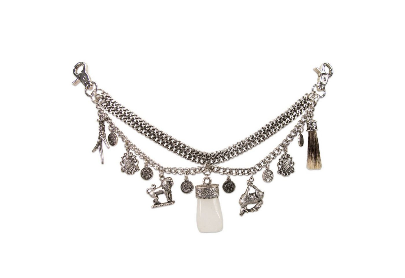 Alpenflüstern Kette mit Anhänger Trachten-Charivari Benedikt (antik-silber-farben), - Hochwertiger Herren-Trachtenschmuck mit Trophäen-Anhängern für die L