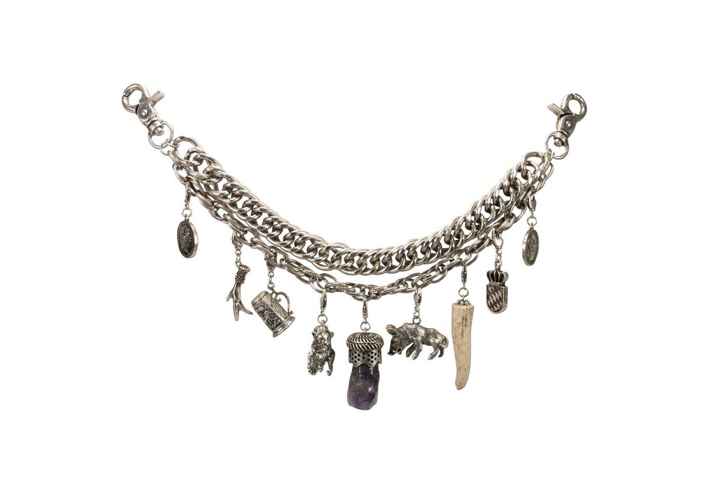 Alpenflüstern Kette mit Anhänger Trachten-Charivari Josef (antik-silber-farben), - Hochwertiger Herren-Trachtenschmuck mit Trophäen-Anhängern für die L