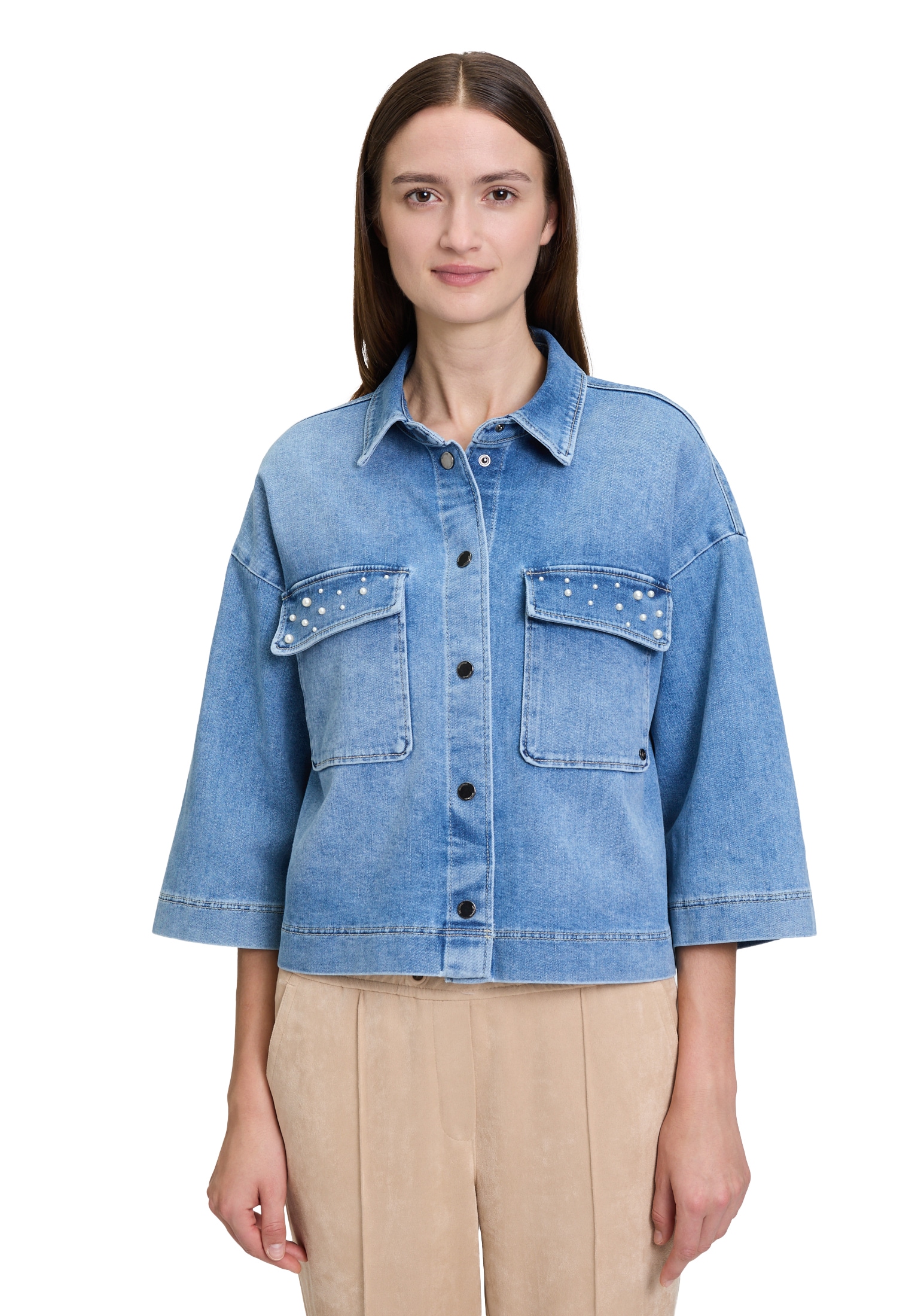 Betty&Co Jackenblazer "Damen Jeansjacke mit Perlen" Perlen
