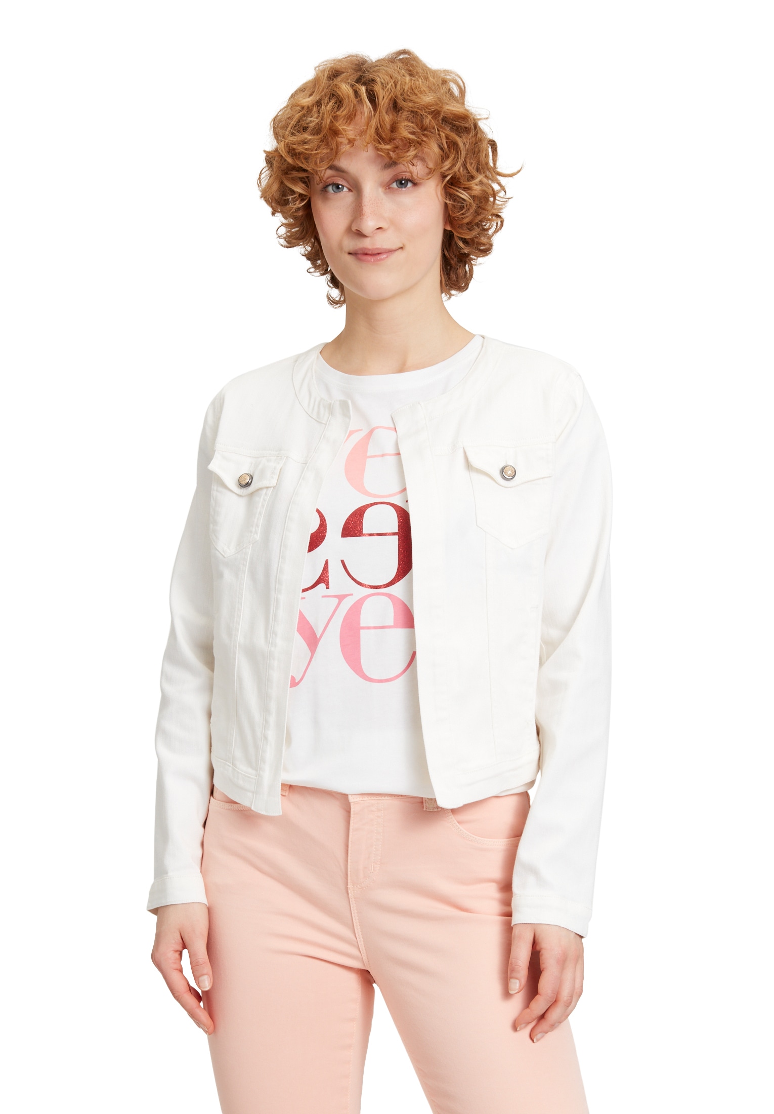 Cartoon Jackenblazer "Damen Jeansjacke ohne Verschluss" Aufgesteppte Bänder