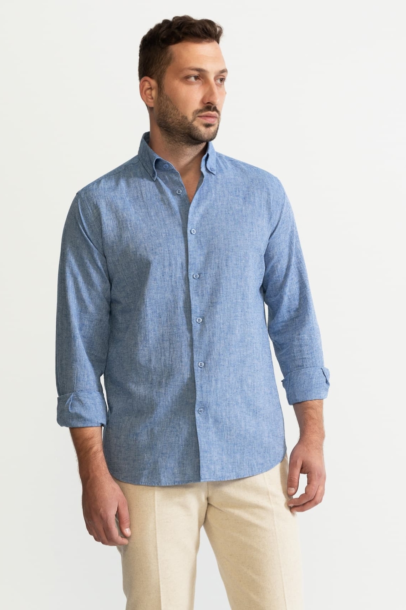 De IONESCU Herren vegan Hemd Godeanu Himmelblau