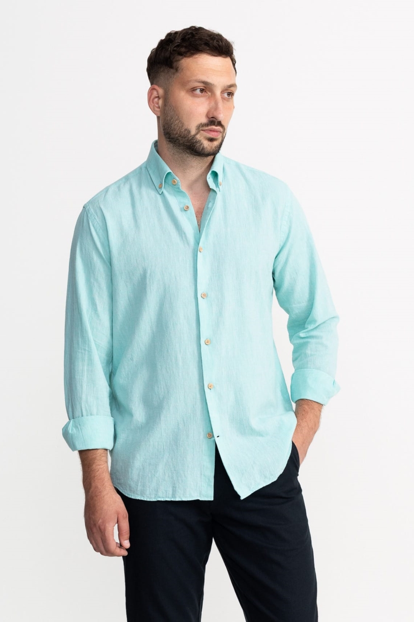 De IONESCU Herren vegan Hemd Godeanu Vernil Hellblau