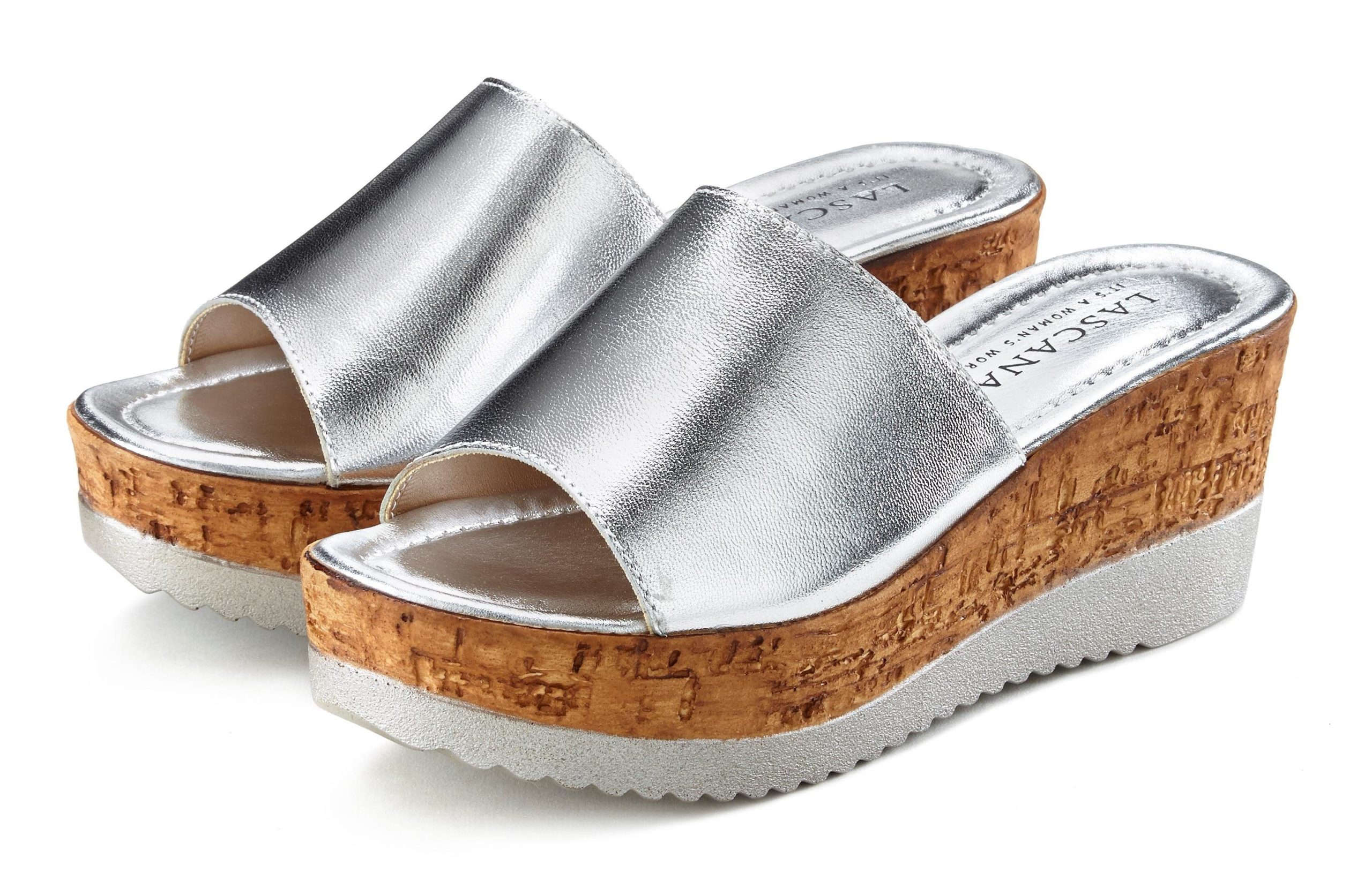 LASCANA Pantolette "Sommerschuh," Mule, Sandale, offener Schuh aus Leder mit Keilabsatz