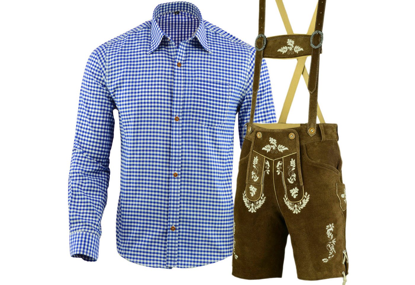 Myooka Trachtenlederhose Herren Kurz Trachtenederhose Trachten Set, 2 Teilig,LE27BR Trachtenlederhose Kurz