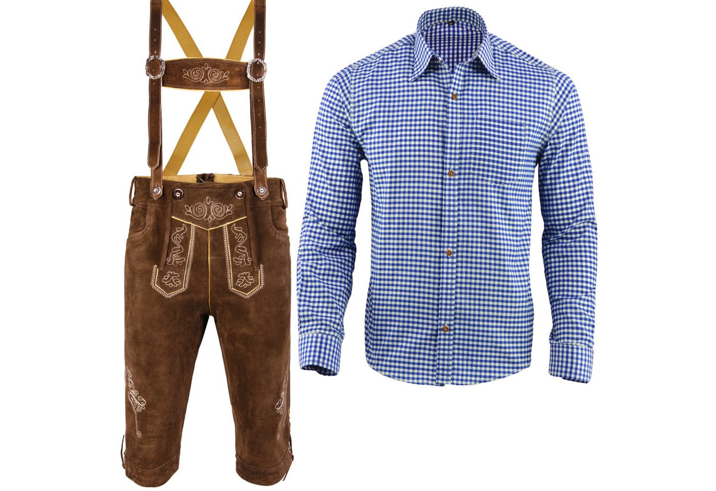 Myooka Trachtenlederhose Herren Trachtenlederhose 2 Teiliges Trachtenset Trachten Set LE1BRM