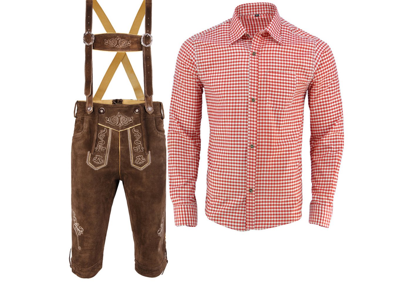 Myooka Trachtenlederhose Herren Trachtenlederhose 2 Teiliges Trachtenset Trachten Set LE1BRM