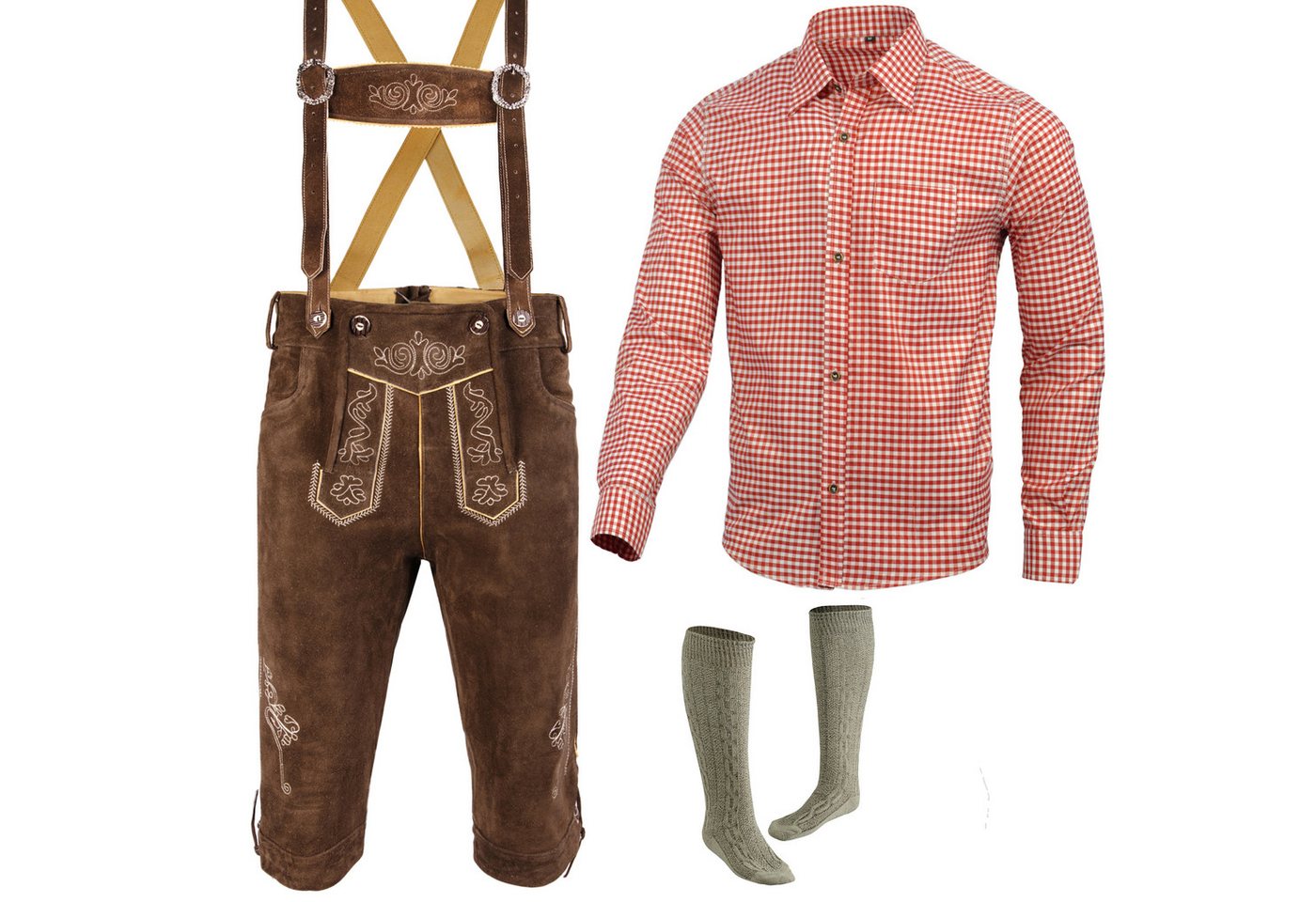 Myooka Trachtenlederhose Trachtenlederhose Herren kniebund knielang Bayerische Trachten Set