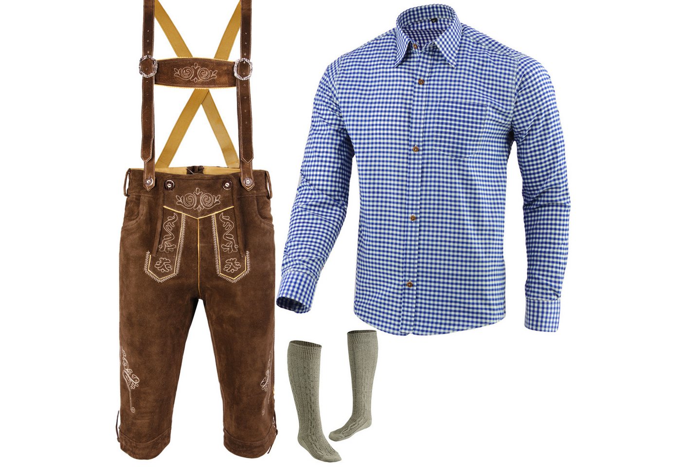 Myooka Trachtenlederhose Trachtenlederhose Herren kniebund knielang Bayerische Trachten Set