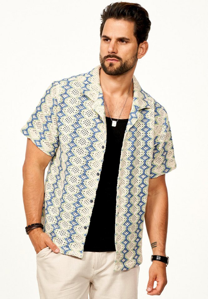 SOULSTAR Kurzarmhemd Gemustert - Freizeithemd als Kurzam Strick Festival Hemd Herren Strick Polo-Hemd T-Shirt im Regular-Fit Overshirt