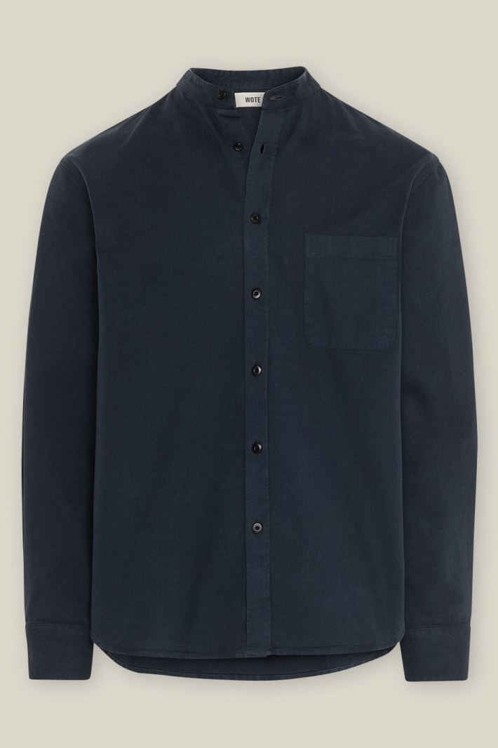 WOTE Herren vegan Hemd Stehkragen Dunkelblau