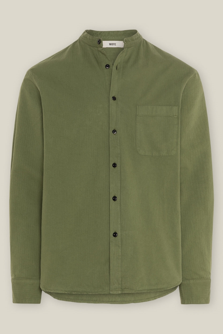 WOTE Herren vegan Hemd Stehkragen Oliv