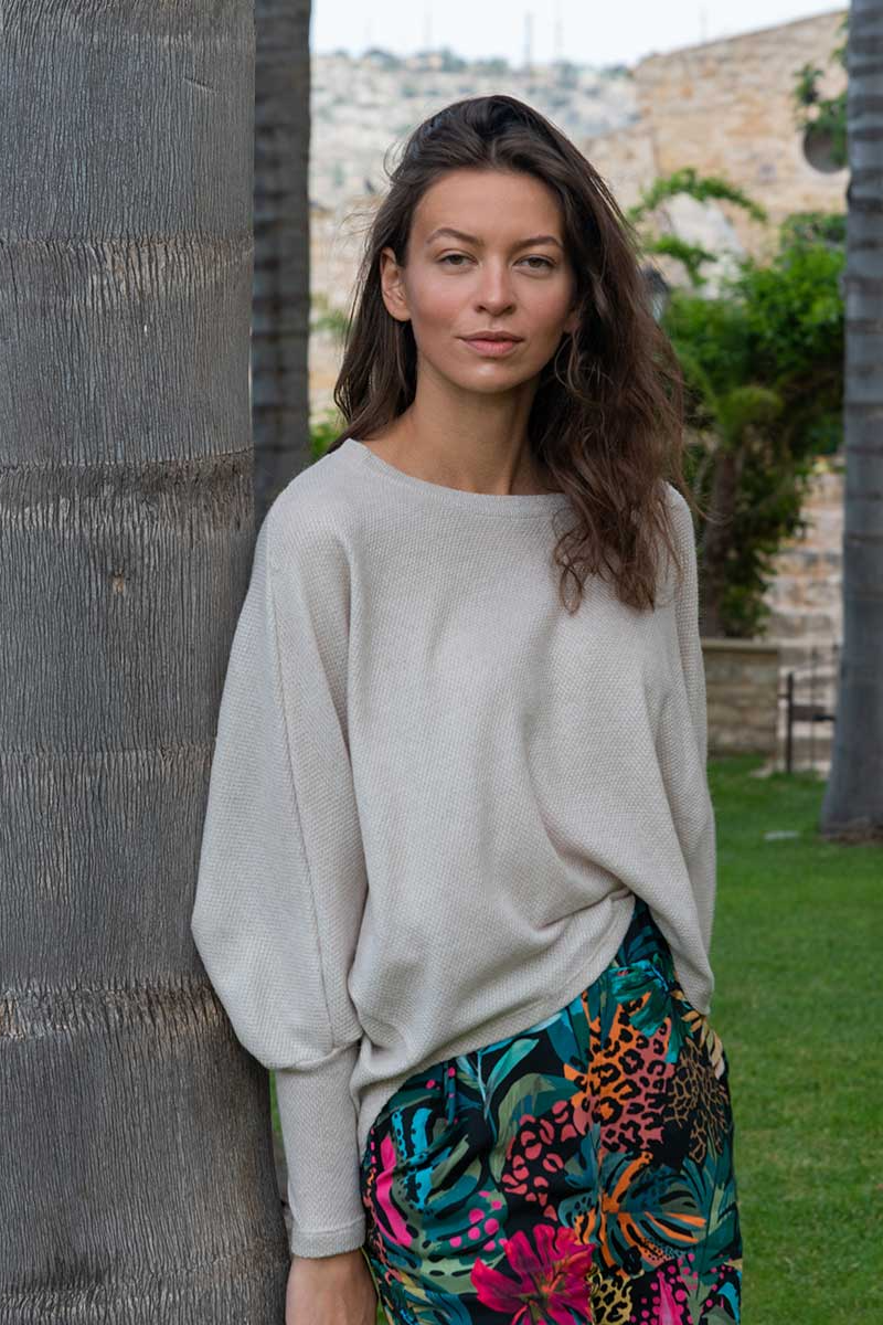 Widda Damen vegan Pullover Gestrickt Slabby Natural Beige