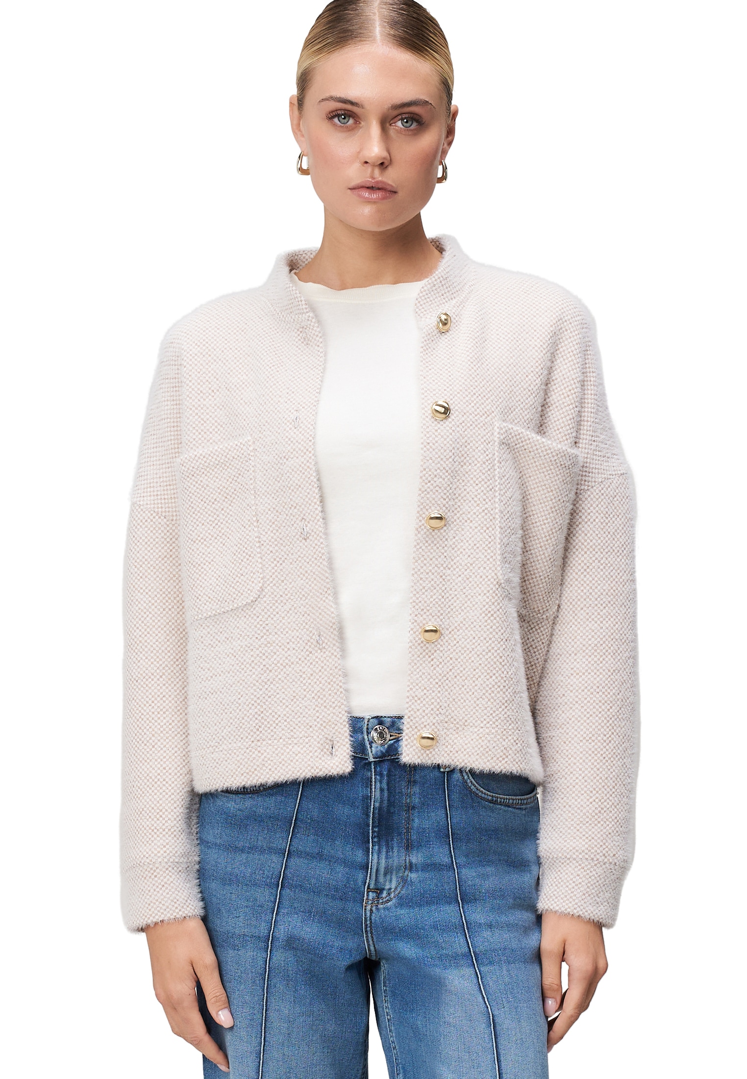 Zero Jackenblazer "Damen Sweatblazer strukturiert mit Knopfleiste" Knopfleiste