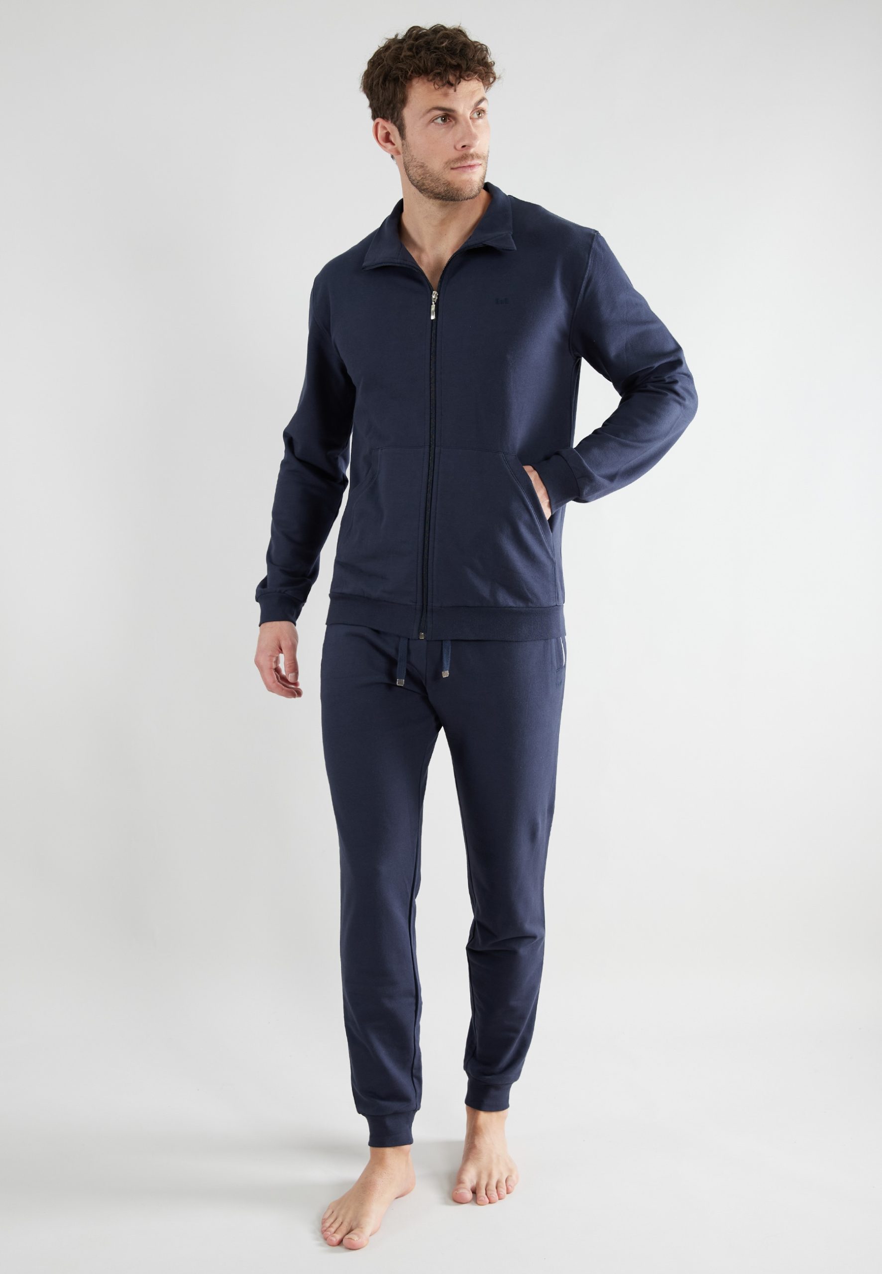 GÖTZBURG Loungeanzug "Boston" 2 tlg. seitliche Eingrifftaschen, Oberteil mit Reißverschluss, Baumwollmix