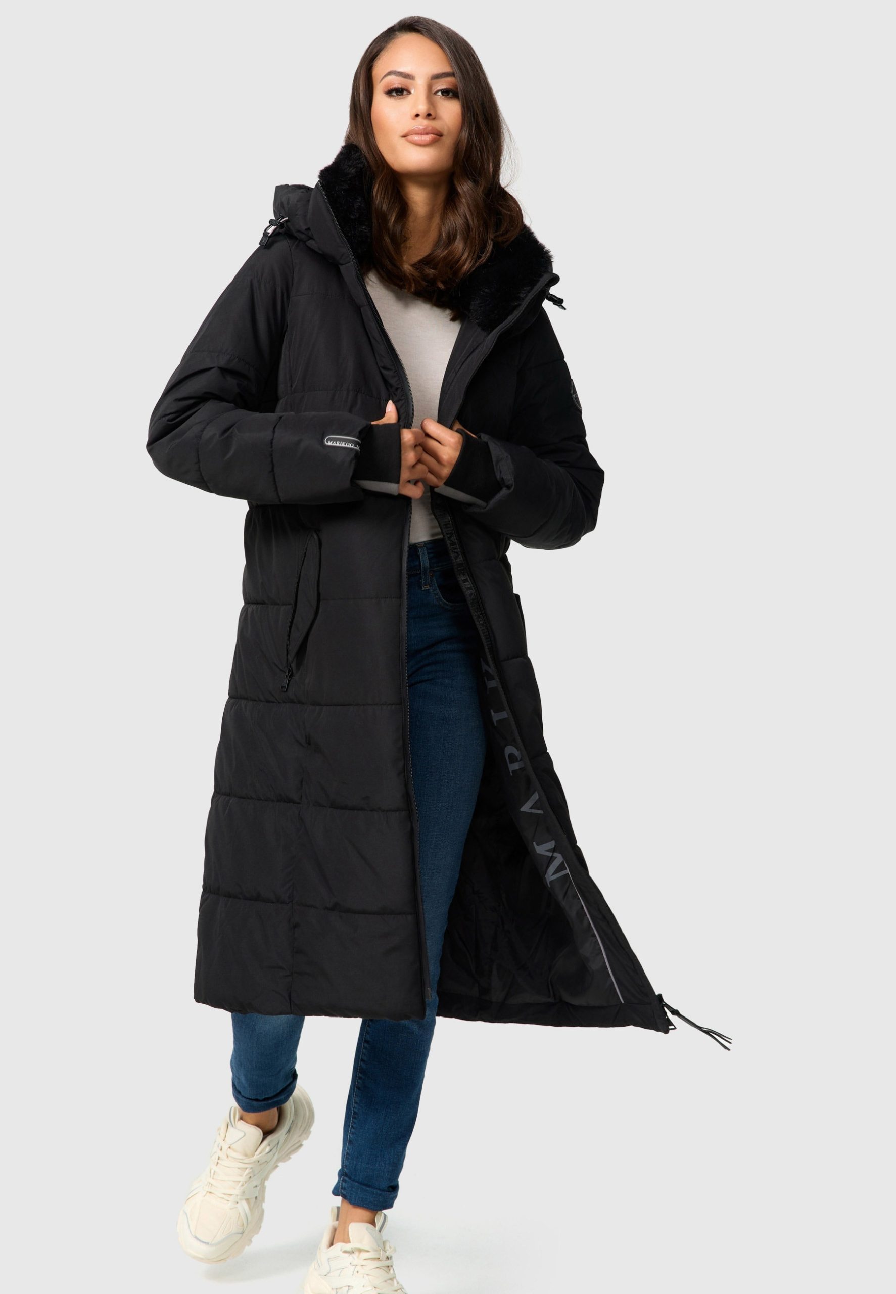 Marikoo Steppjacke "Zuraraa XVI" mit Kapuze langer Winter Mantel gesteppt