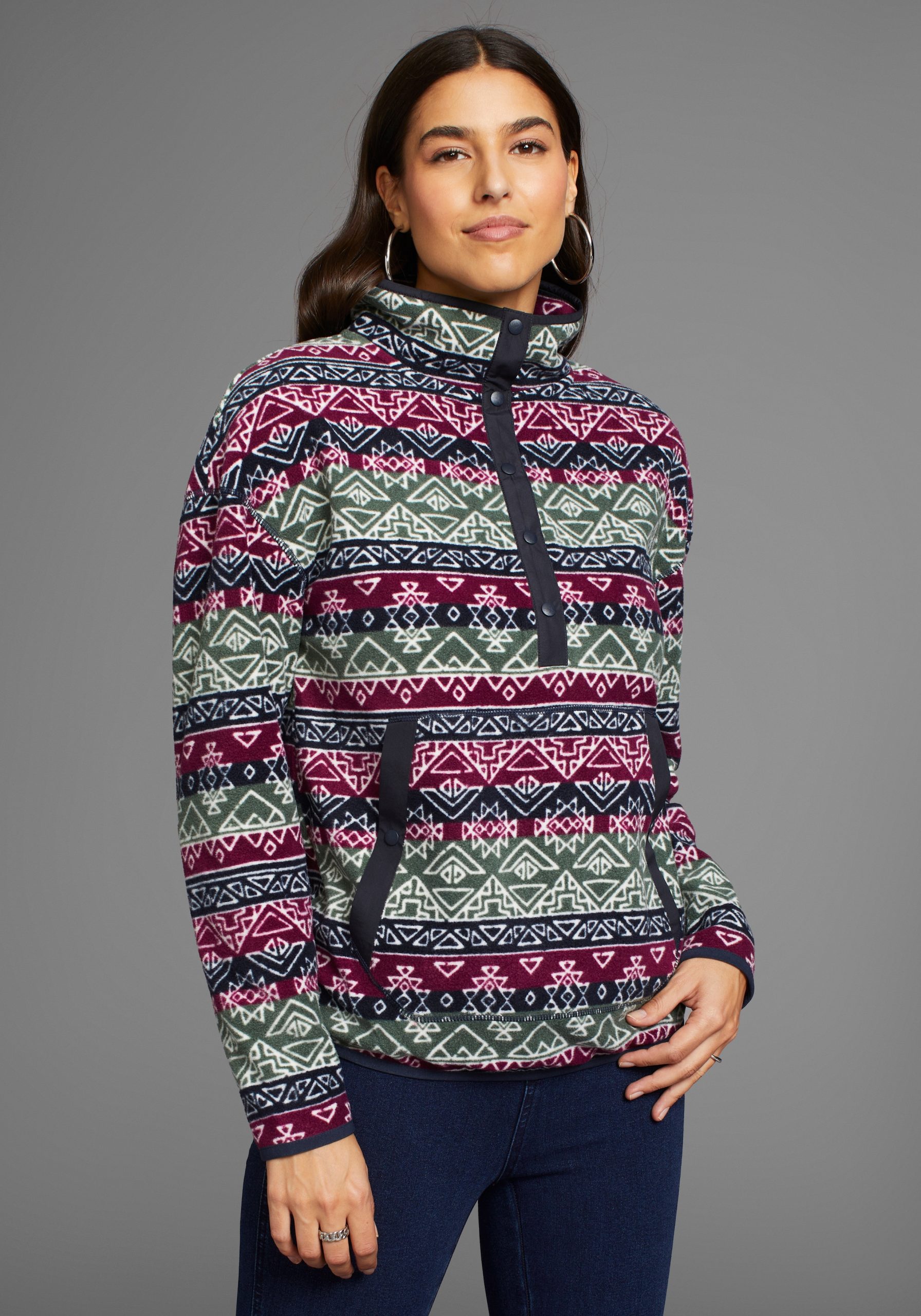 Polarino Fleecepullover, mit Colourblocking-Optik, mit Kängurutasche, aus Fleecestoff