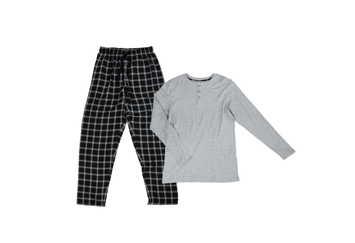 UP2FASHION MEN Pyjama Herren Flanell-Pyjama aus 100% Baumwolle, 2-teiliger Schlafanzug-Set langarm, Set besteht aus Oberteil und Hose